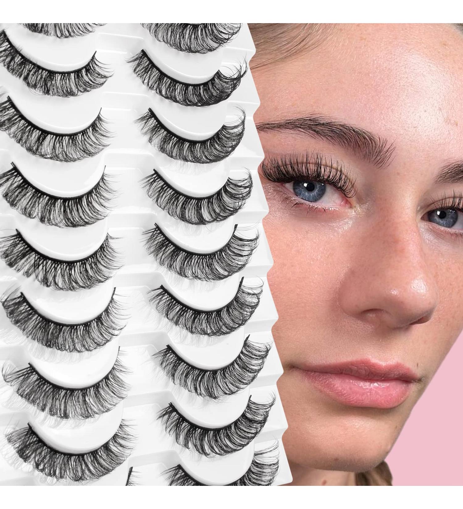 Glowing Win 10 Pair 3D False Eyelashes | Russian Strip Lashes | D Curl Reusable Cat Eye Volume & Wispy Fake Lashes - Buy Online on SooperMarket.com