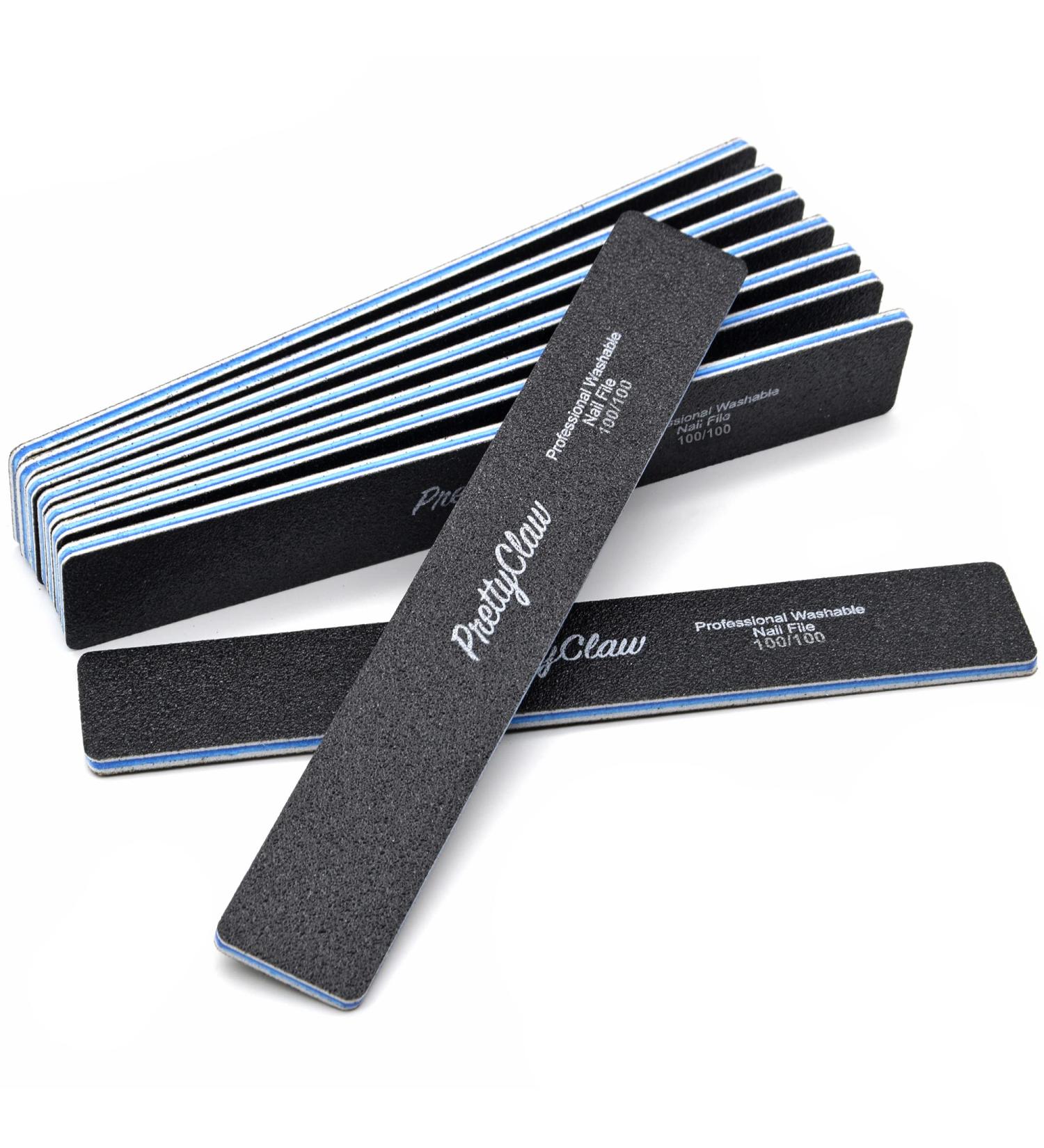 PrettyClaw | 10pc Professional Nail File 100/100 Grit Black Rectangle Acrylic Nail Files Plastic Center Double Sided Emery Board for Nails Washable 7 inch Nail File - Buy Online on SooperMarket.com