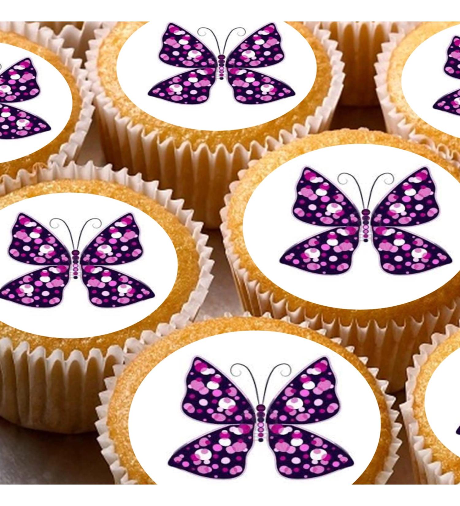 24 edible PRE CUT pink spot butterflies butterfly style kids childrens party decorations Wafer Paper Cupcake Fairy Cake Toppers - Buy Online on SooperMarket.com