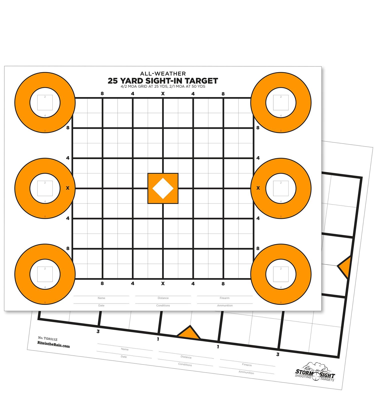 Rite in the Rain All Weather Zeroing Target 25 Yard & 100 Yard - 8.5 x 11 - 2 Sided - 25 Pack (No. TG8511Z) - Buy Online on SooperMarket.com