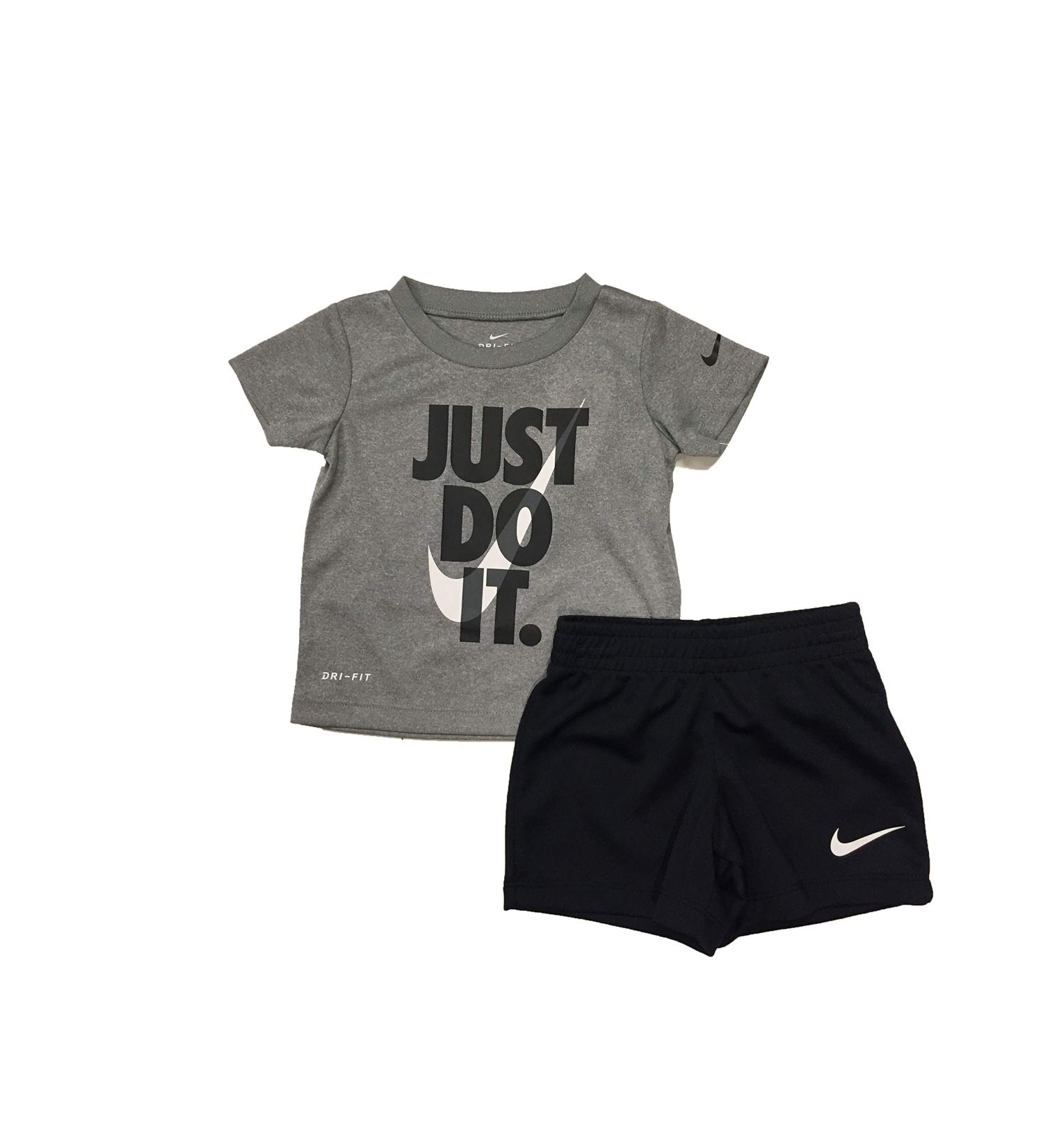 Nike Boys Dri-Fit T-Shirt & Shorts 2 Piece Set (Black(66F026-023)/White/Grey, 4)