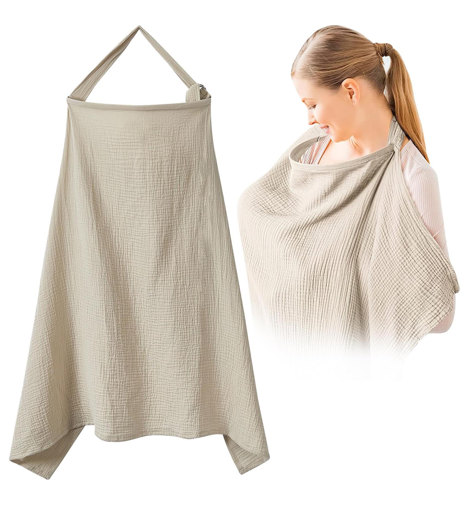 Nursing Apron & Cover | Darryy Muslin Breastfeeding Scarf | Breathable Cotton 75x95 cm Multi-Purpose Khaki Cover for On-the-Go Moms - Buy Online on SooperMarket.com