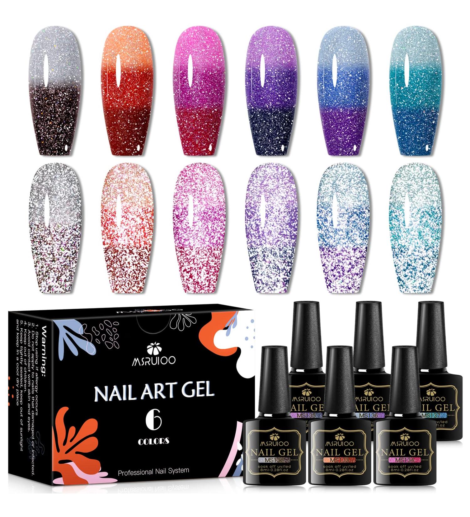 MSRUIOO Color Changing Reflective Gel Nail Polish - Temperature Activated Glitter Polish - Diamond Glitter Silver Pink Purple - Color Changing Gel - Buy Online on SooperMarket.com