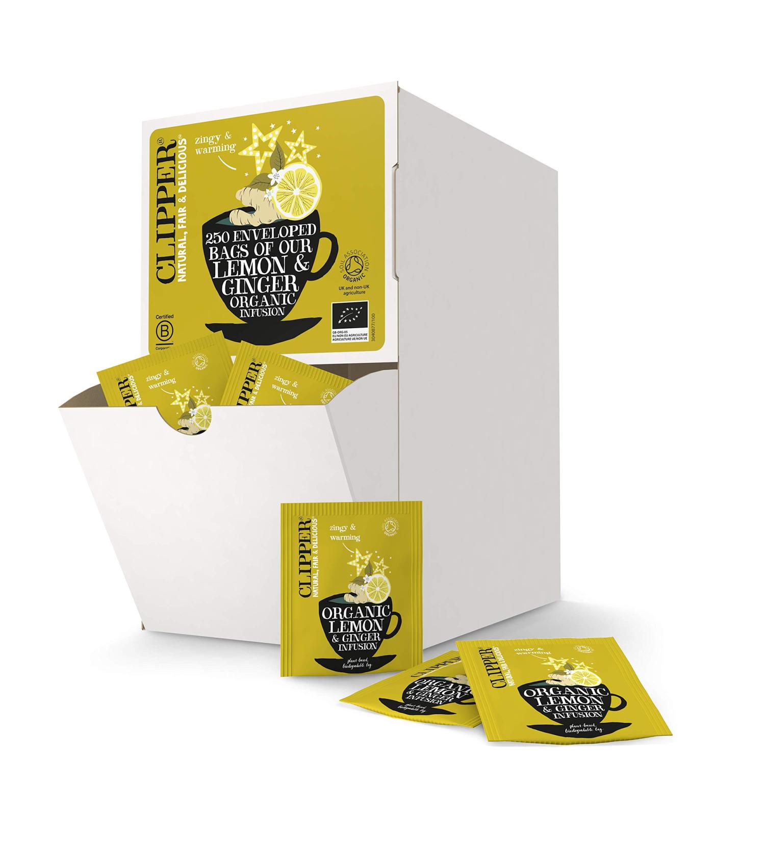 Clipper Organic Lemon & Ginger Tea Bags - 250 Individually Wrapped | Caffeine-Free Herbal Tea - 250 Count | Eco-Conscious & Biodegradable | Bulk Buy for Home & Catering - Buy Online on SooperMarket.com