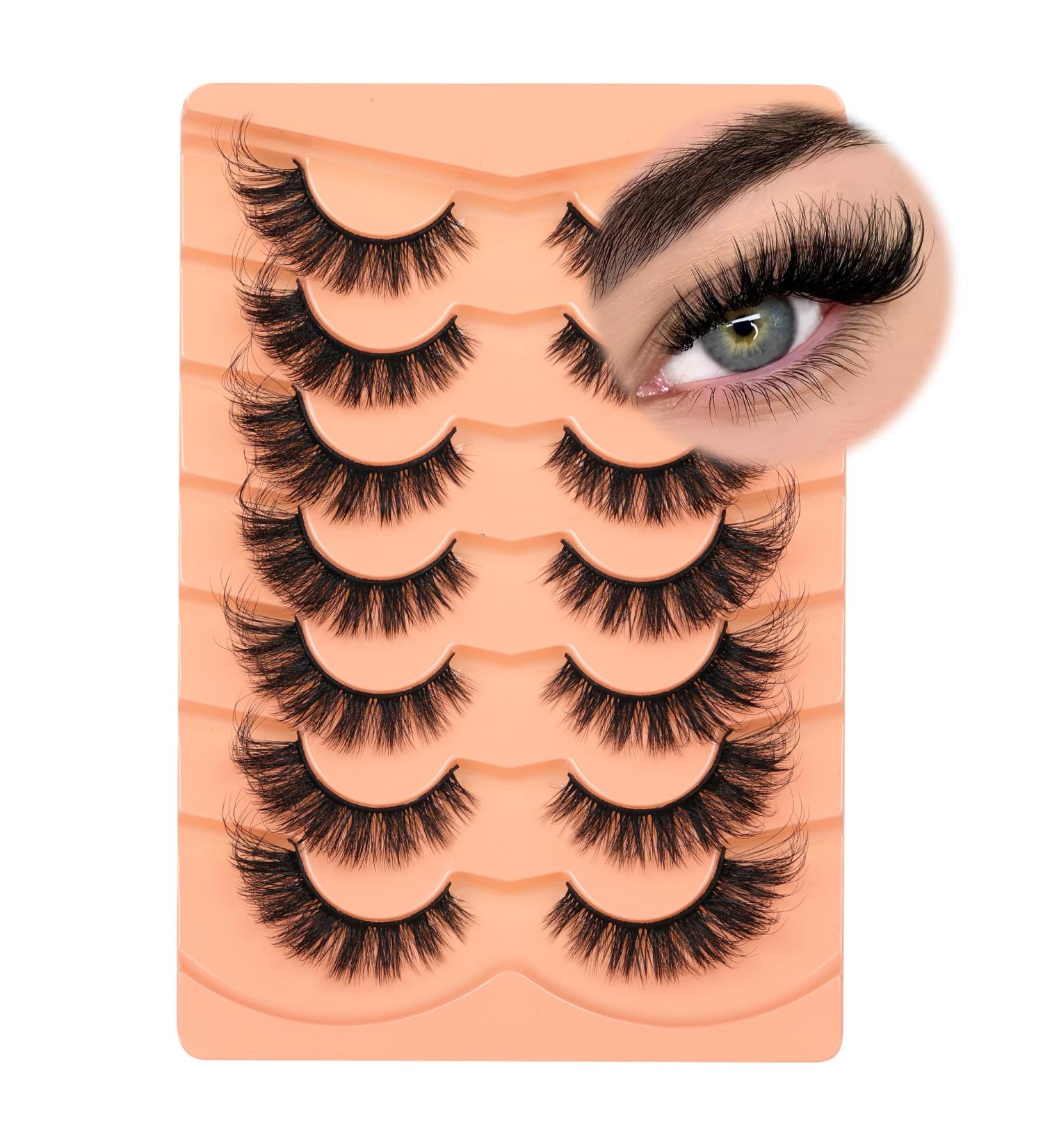 JIMIRE Fluffy Eyelashes Natural Look Cat Eye Russian Strip D Curl Lashes Look Like Eyelash Extensions Wispy Fox Eye Fake Eyelashes 7 Pairs Pack V - Buy Online on SooperMarket.com