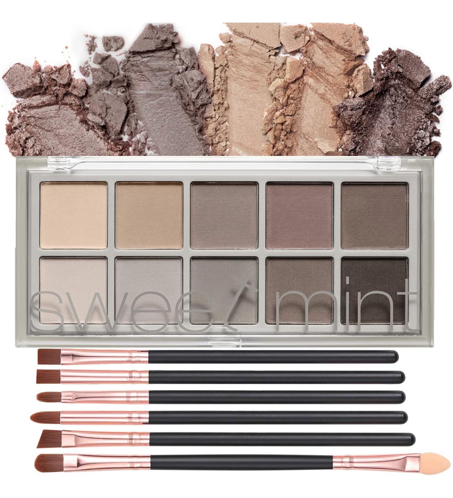 10 Color Nude Eyeshadow Palette with 6 Brushes - High Pigment, Long Lasting Matte Eye Makeup for a Natural Look - Buy Online on SooperMarket.com