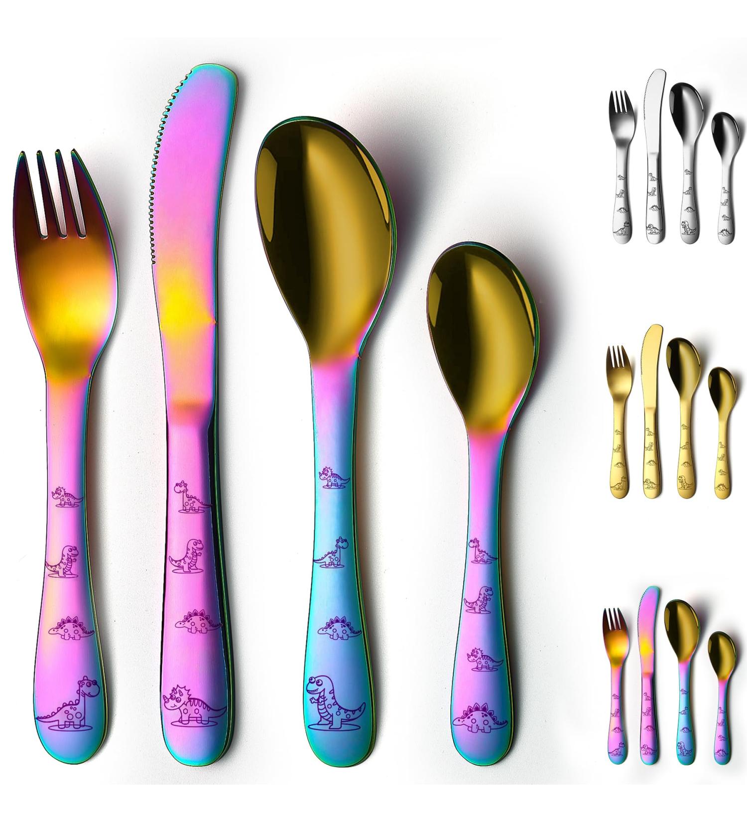 Evanda Rainbow Toddler Utensils Rainbow Titanium Coated 4 Pieces Stainless Steel Toddler Silverware Set Kids Utensils Forks and Spoons Mirror Polished Smooth Round Tableware and Dishwasher Safe 3.rainbow - Buy Online on SooperMarket.com