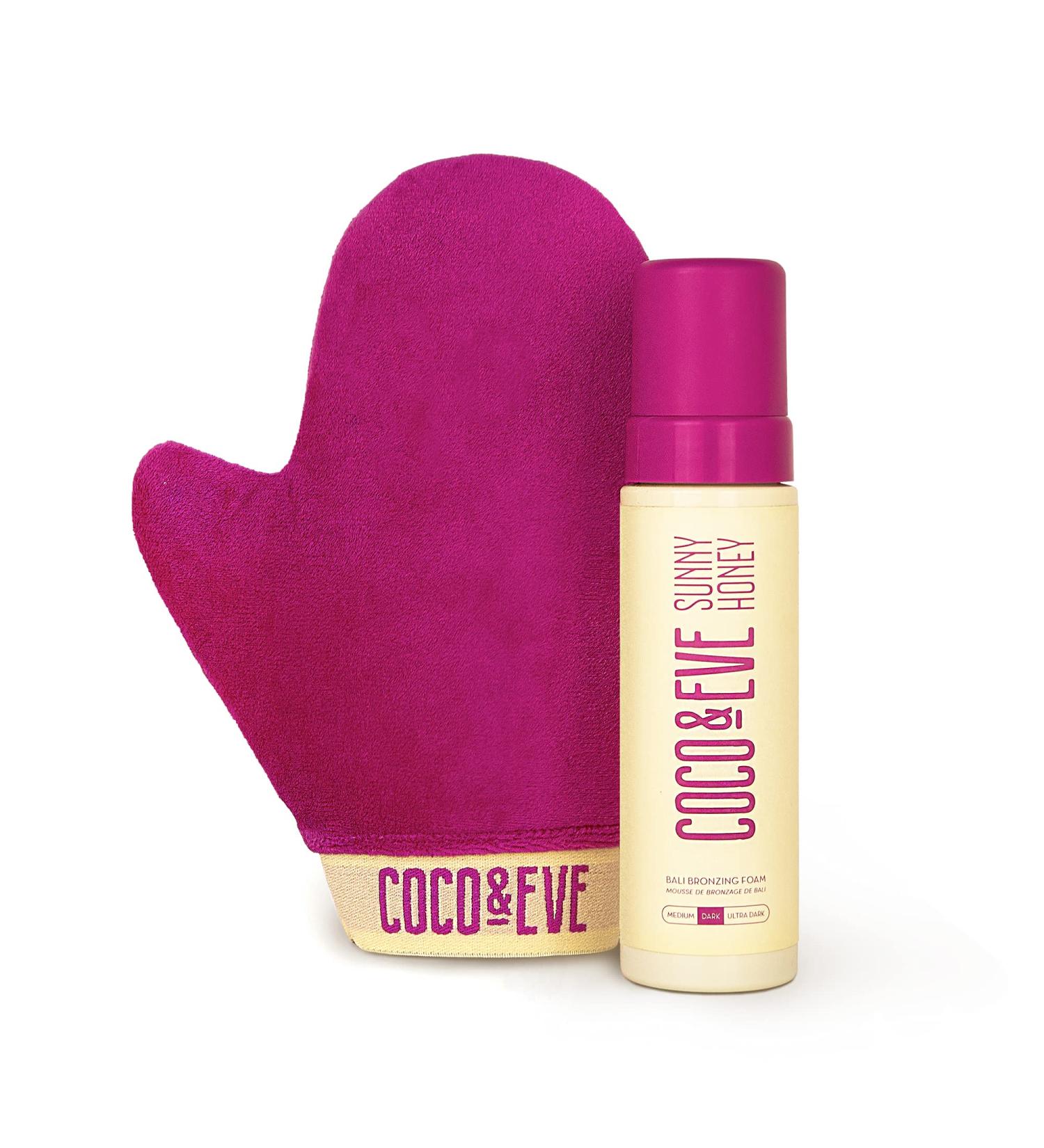 Coco & Eve Sunny Honey Bali Bronzing Self Tanner Mousse Set (Dark) - All Natural Instant Sunless Tanning Mousse with Mitt Applicator - Buy Online on SooperMarket.com