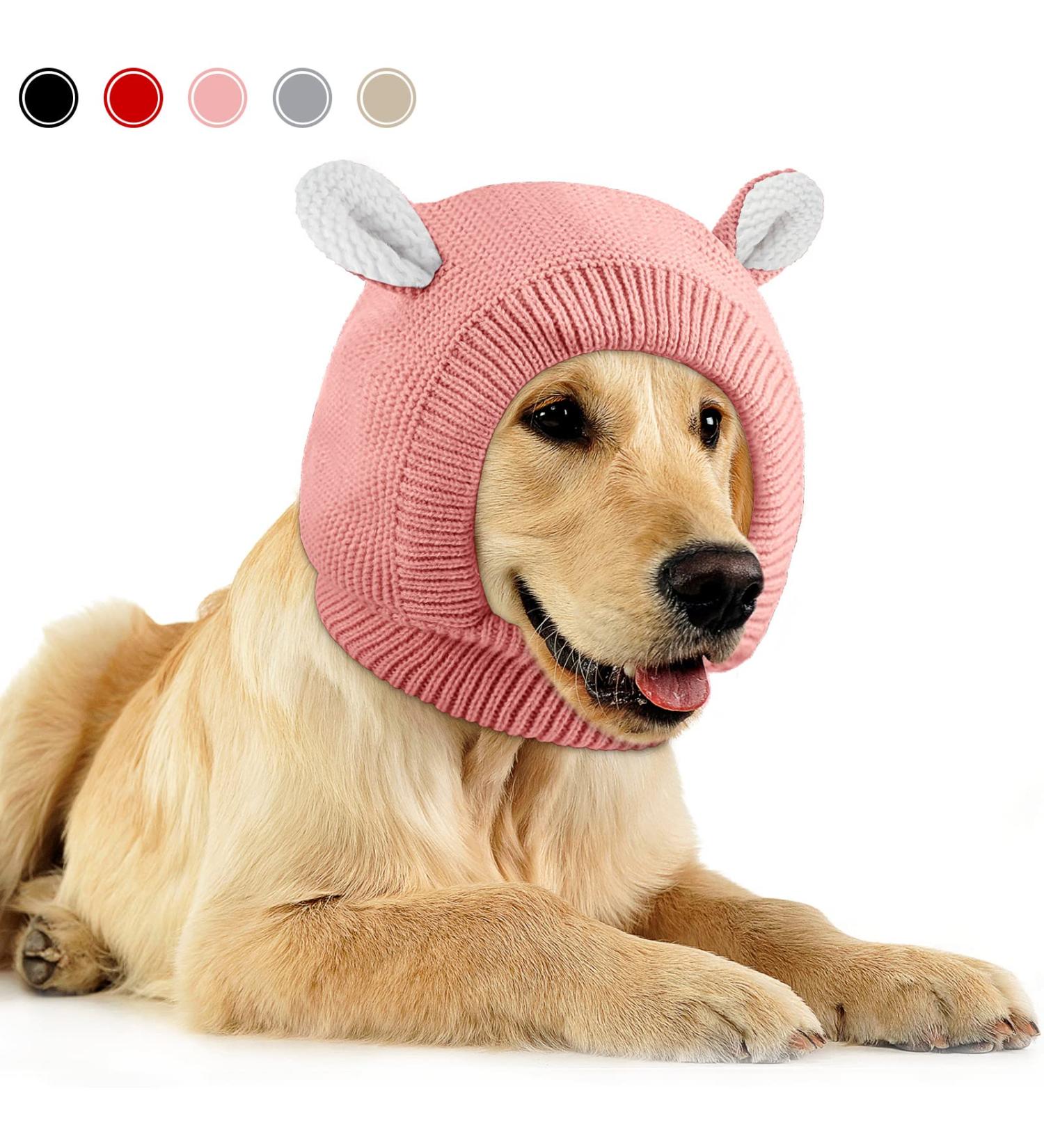 Frienda Quiet Ears for Dogs - Noise Protection Knitted Dog Ear Muffs | Pet Winter Hat for Medium to Large Dogs - Pink - Buy Online on SooperMarket.com