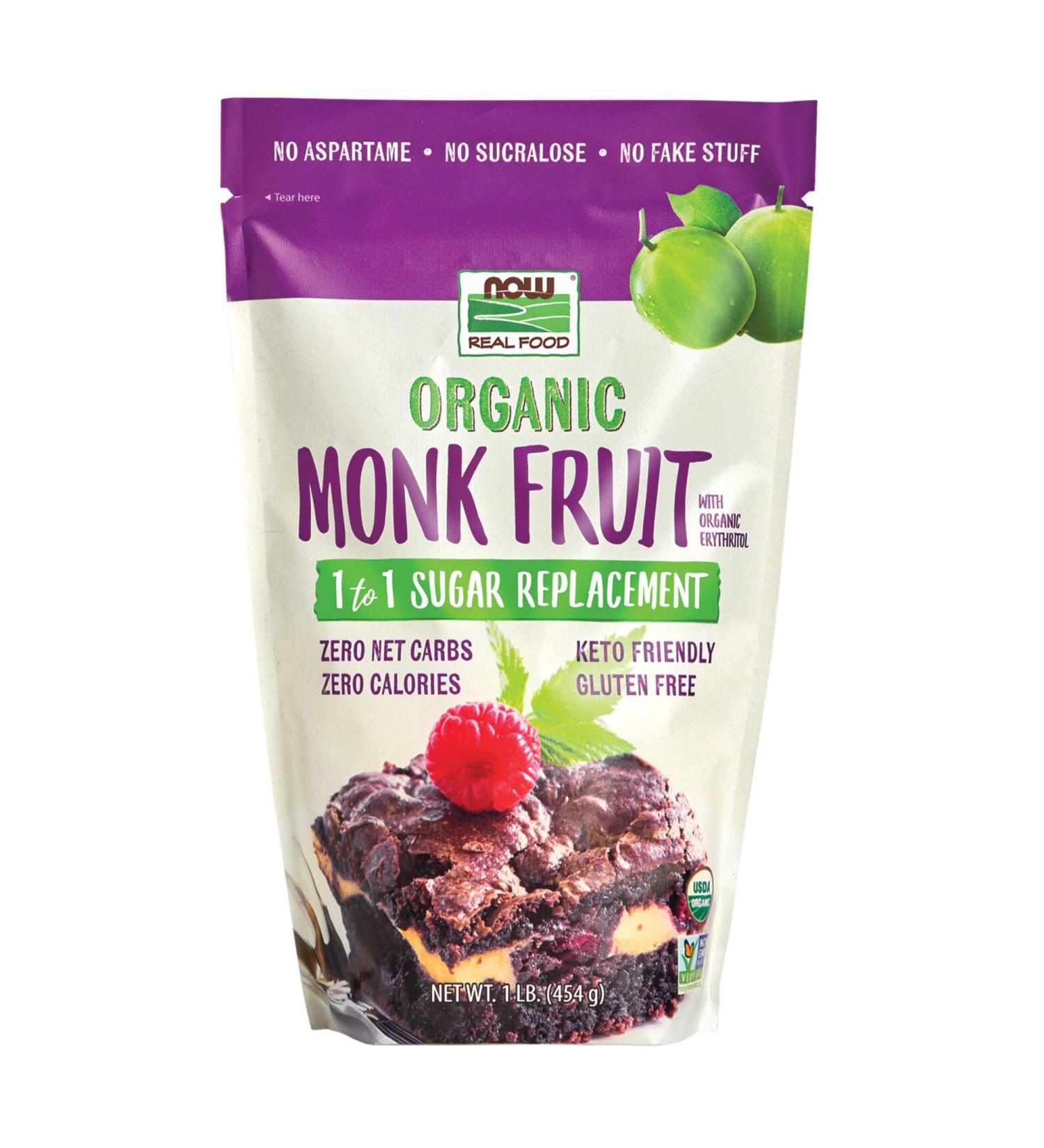 Now Foods Organic Monk Fruit 1-to-1 Sugar Replacement - 1 lb (454 g) | Natural Sweetener - Buy Online on SooperMarket.com