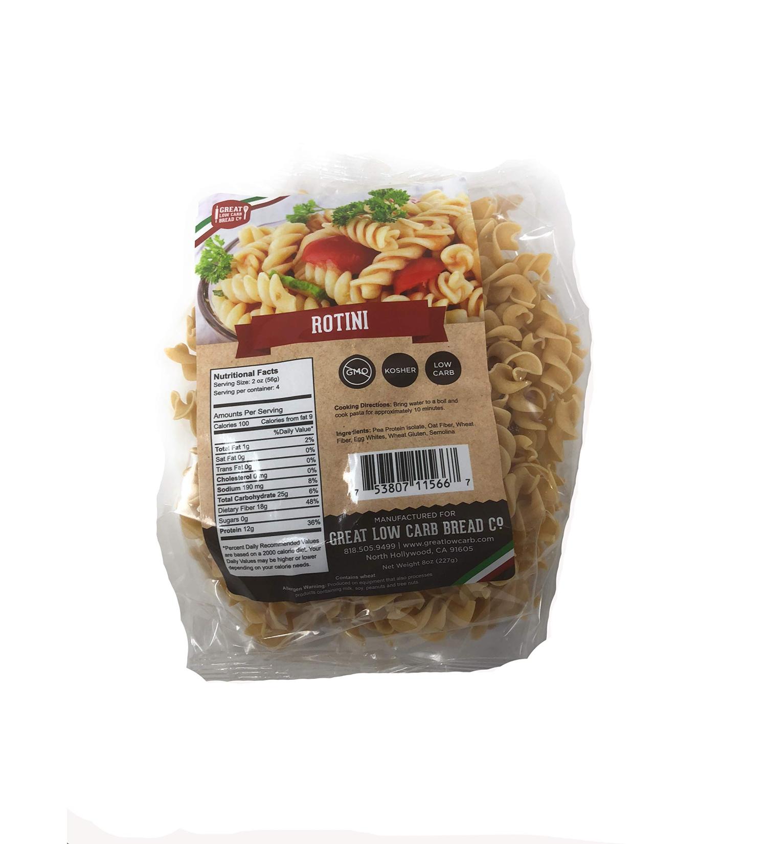 2 Packs Great Low Carb Bread Co., Rotini, 8oz, Low Carb Pasta