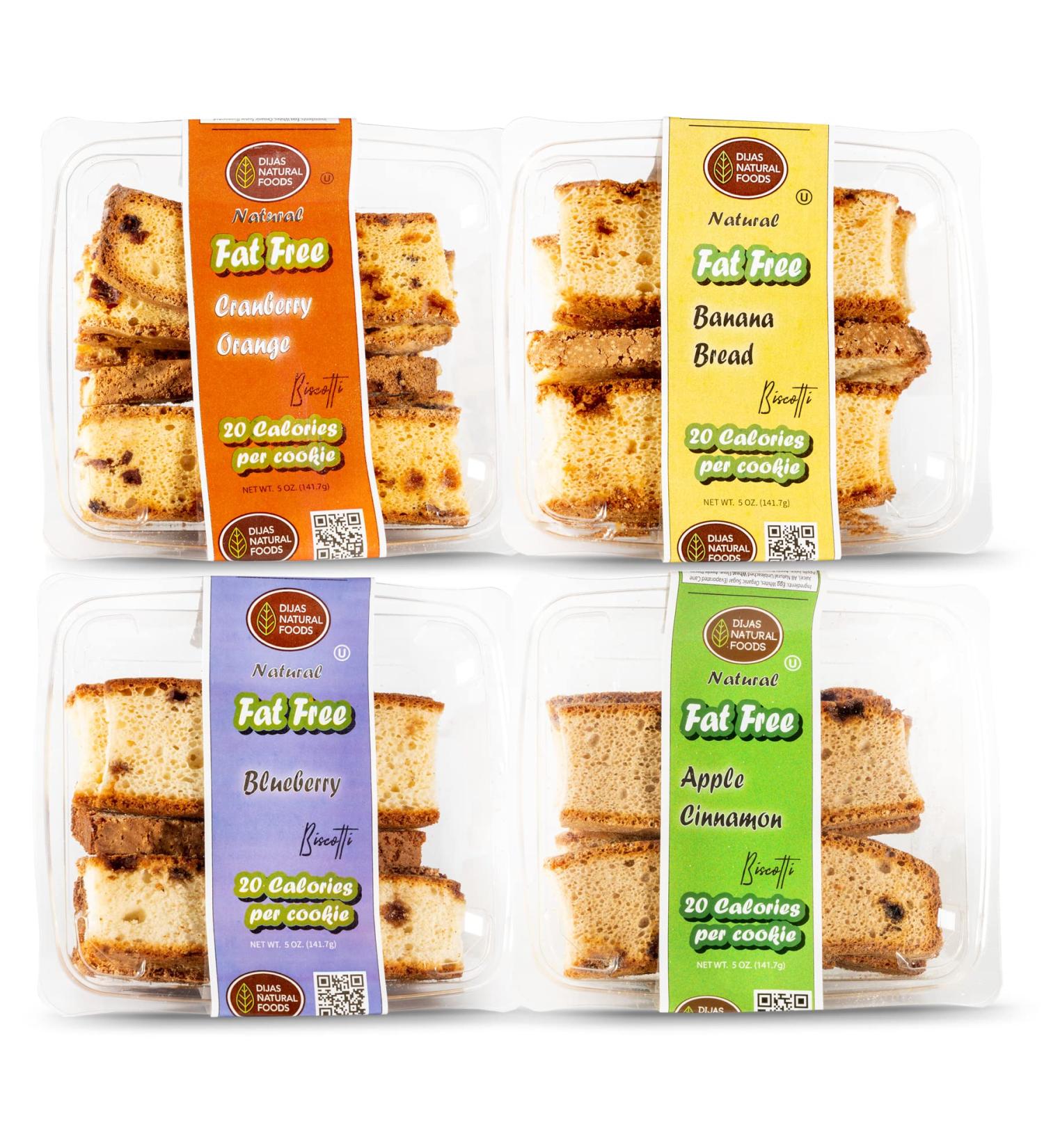 Dijas Natural Foods Crunchy Fat-Free Biscotti Cookie Variety Pack - All Natural, Preservative-Free Ingredients - Low Calorie Snack (4 Pack, Fruit Variety) - Buy Online on SooperMarket.com