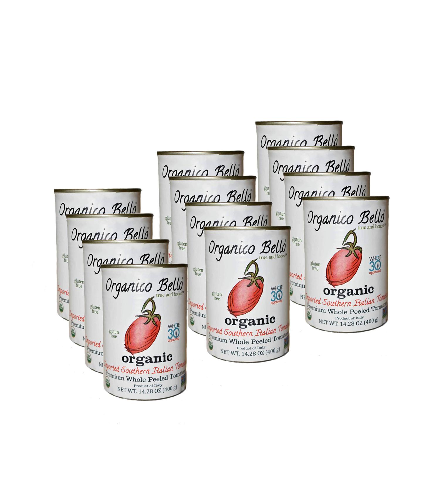 Organico Bello Organic Southern Italian Whole Peeled Tomatoes 14.28 Oz (Pack of 12) - 14.28 Ounce Canned Tomatoes - Buy Online on SooperMarket.com