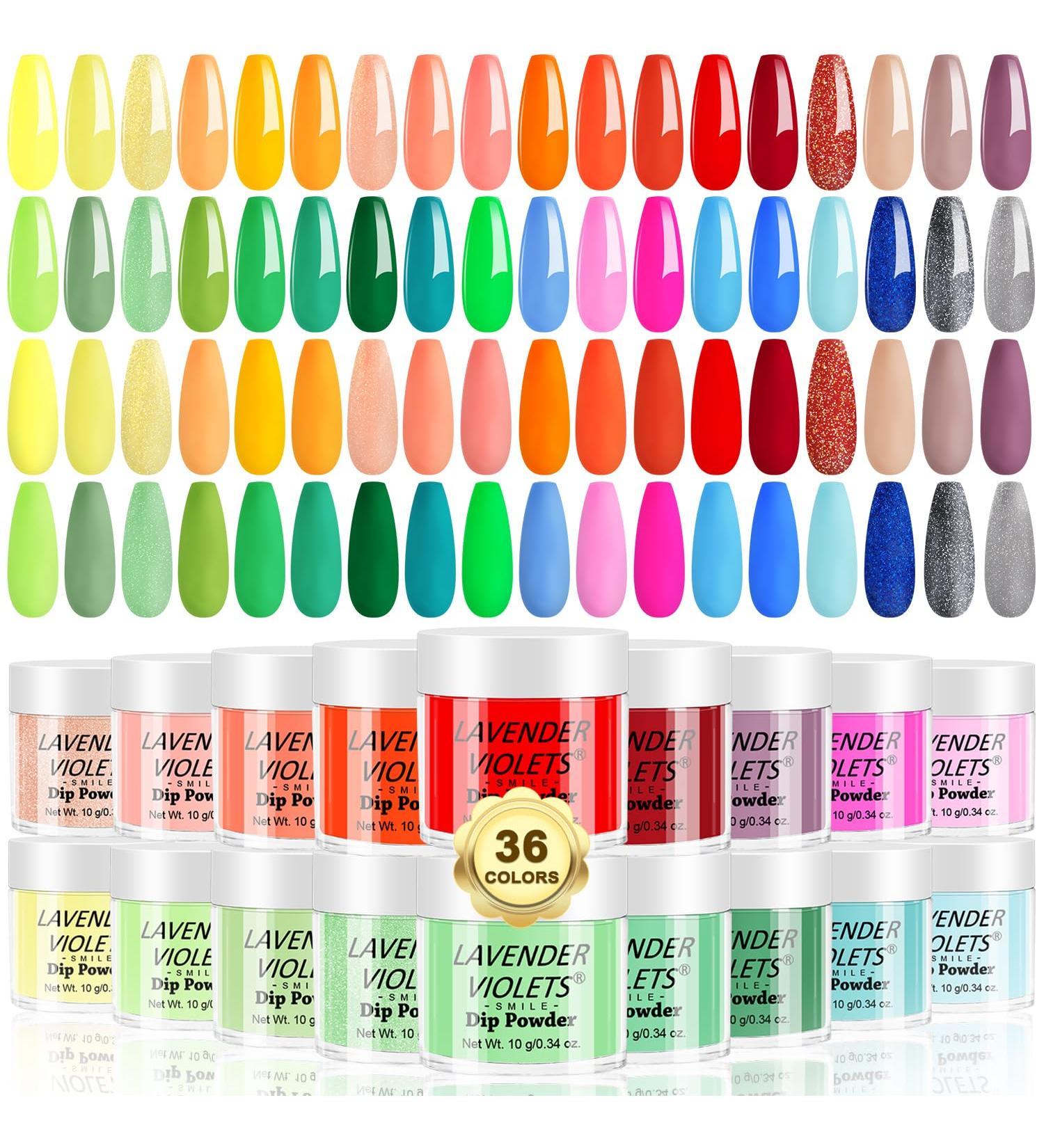 Lavender Violets 36 Colors Dip Nails Powder Starter Kit - Glitter Dipping Nail Powder Set for Beginners and Professionals - Blue, Green, Pink, Red, Purple - All Seasons DIY Manicure M955 - Buy Online on SooperMarket.com