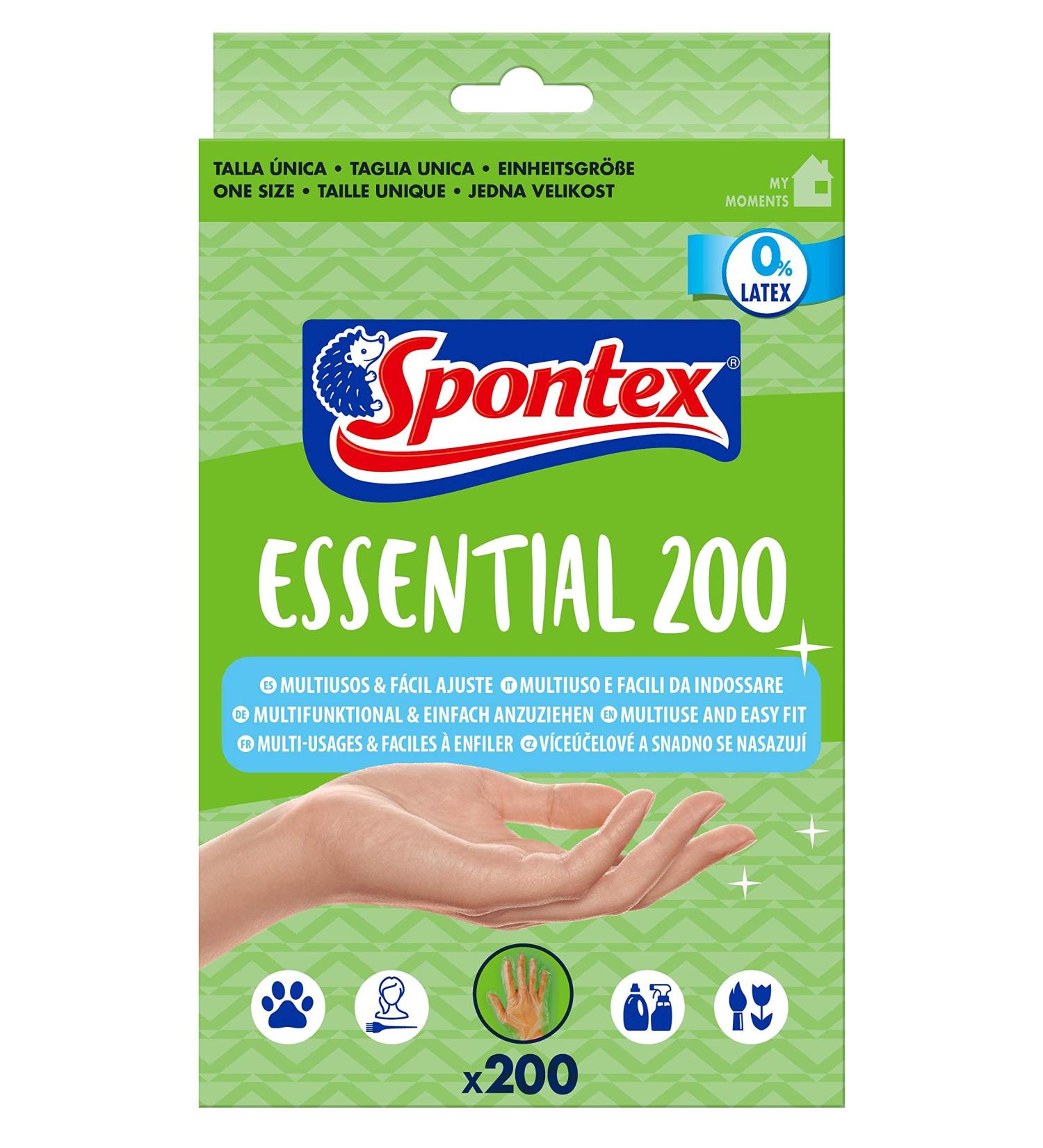 Spontex Essential Disposable Gloves - Latex-Free Transparent One Size 200 Pack | Versatile Multifuntional Gloves for All Needs - Buy Online on SooperMarket.com