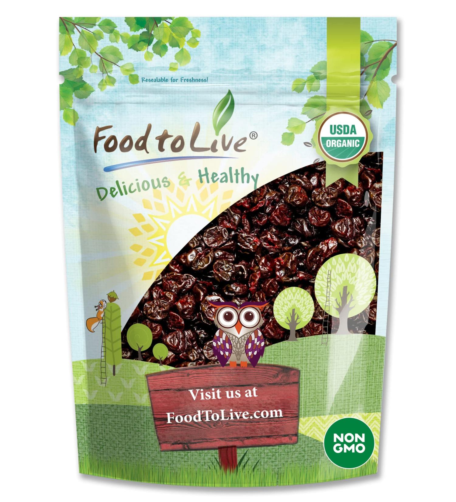 Organic Dried Tart Cherries 1lb | Lightly Sweetened & Pitted | Non-GMO, Kosher, Unsulfured | Sour Bulk Cherries - 1lb Pack - Buy Online on SooperMarket.com