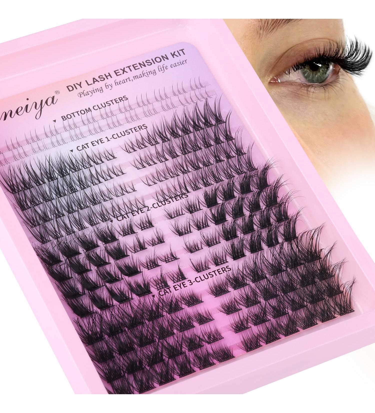 Cat Eye Lash Clusters - Natural Wispy Eyelash Extensions C Curl | DIY False Eyelashes by Geeneiya (192 Pcs 12 Pairs) - Shop Now - Buy Online on SooperMarket.com