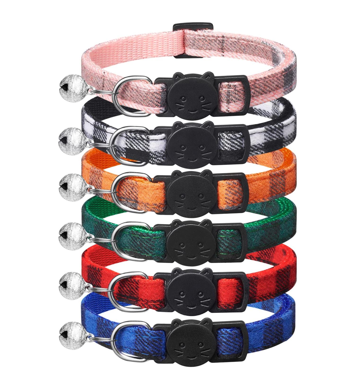 Extodry 6 Pack Plaid Cat Collars with Bells - Breakaway Kitten Collar | Adjustable 7-12in Cute Kitty Collar for Girl Boy Cats - Buy Online on SooperMarket.com