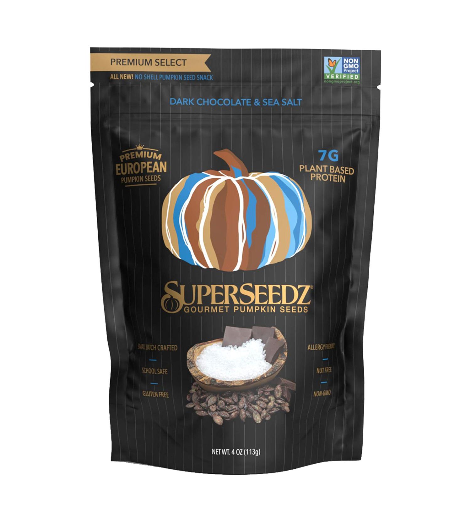 Dark Chocolate & Sea Salt Pumpkin Seeds | Premium Select Line by Superseedz | Vegan, Keto, Whole 30 | 7g Plant Based Protein | Nut & Gluten Free | Made in USA | 4oz x 6 Pack - Buy Online on SooperMarket.com