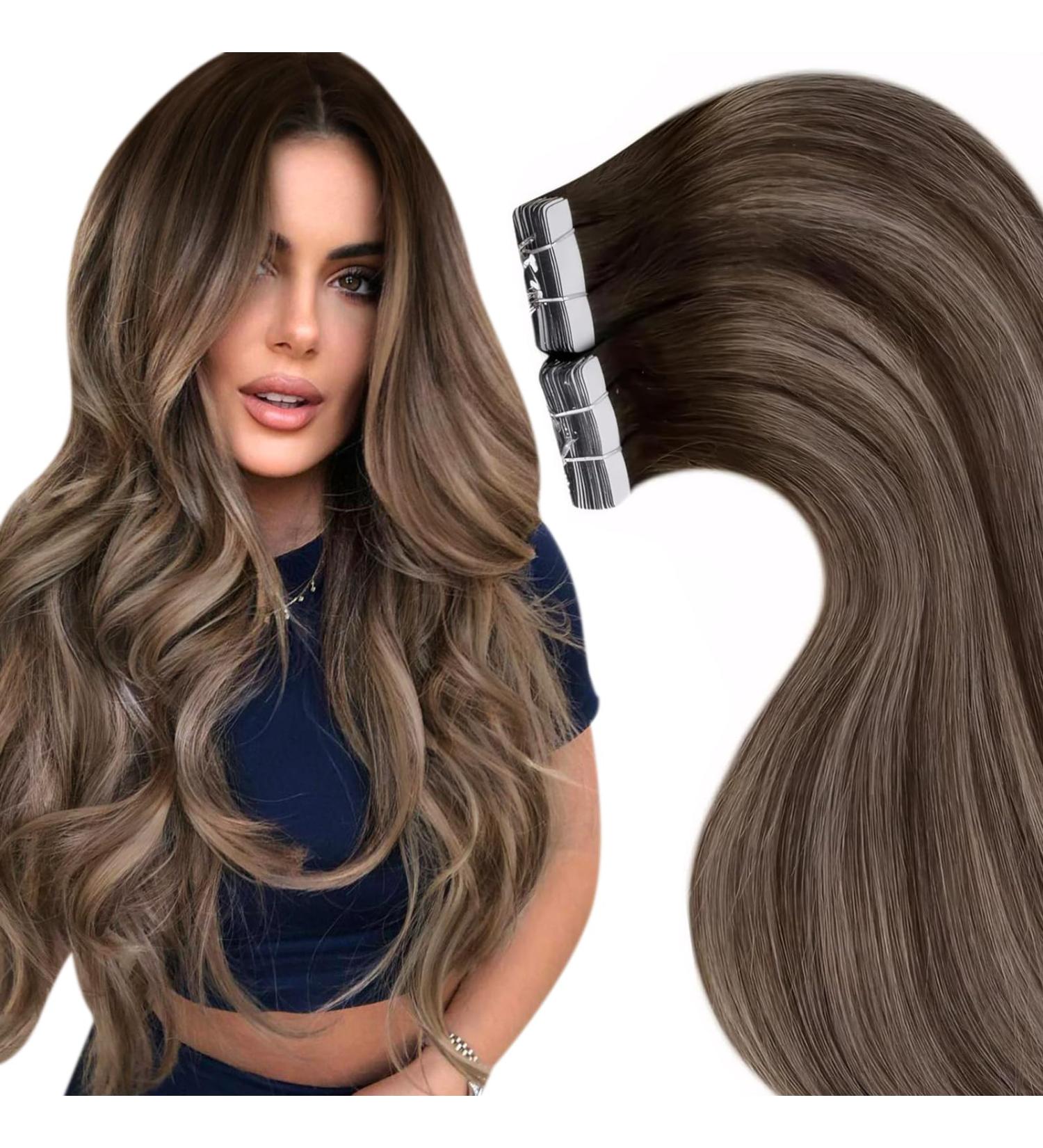 Laavoo Real Hair Extensions - Balayage Brown Tape-In Extensions Ombre 60cm 50g 20pcs #4/18/4 - Buy Online on SooperMarket.com