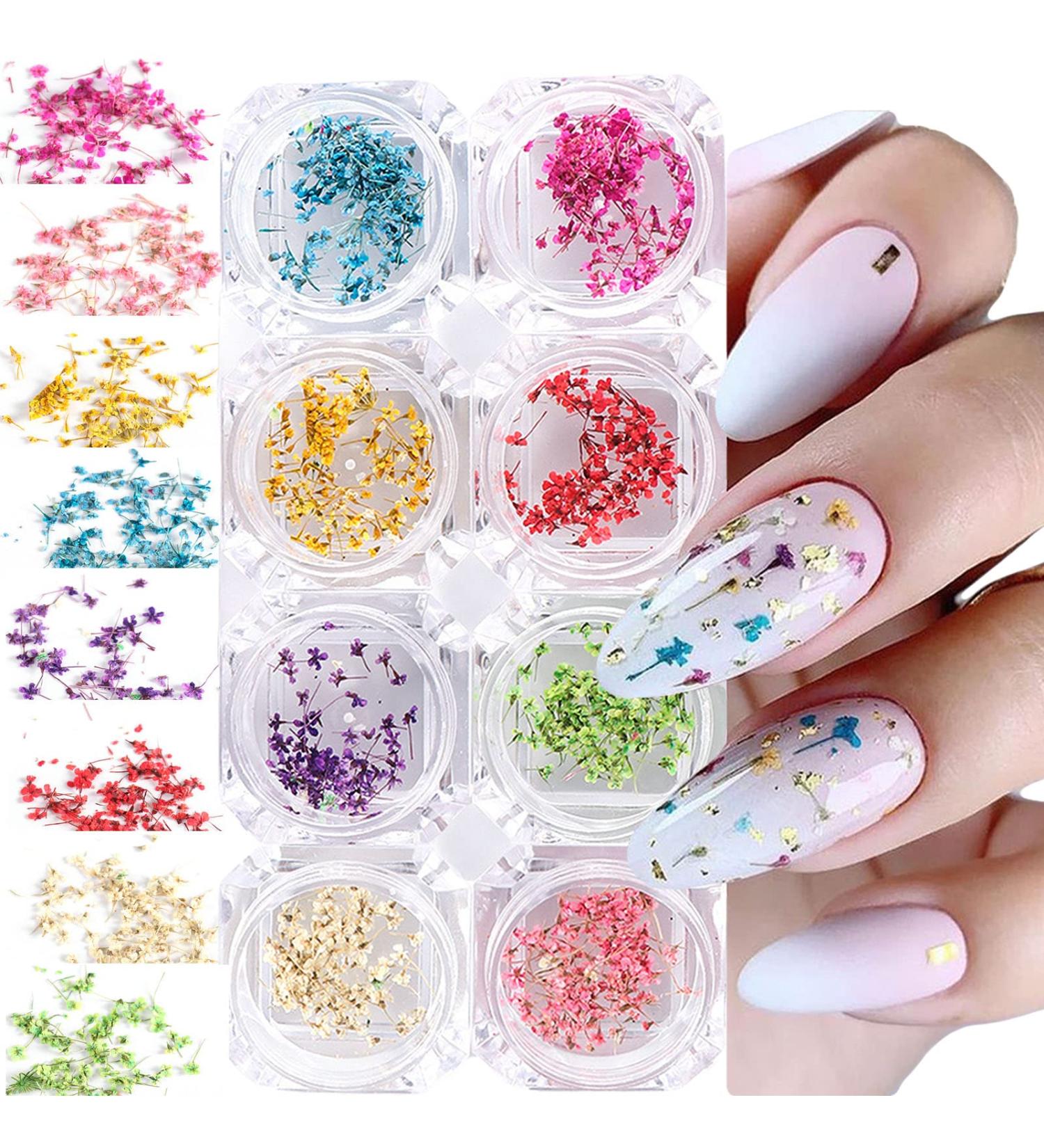 8 Boxes Dried Flowers for Nails | Nail Art Sticker Kit | DIY Nail Decoration Accessories - 8 Colors - Buy Online on SooperMarket.com
