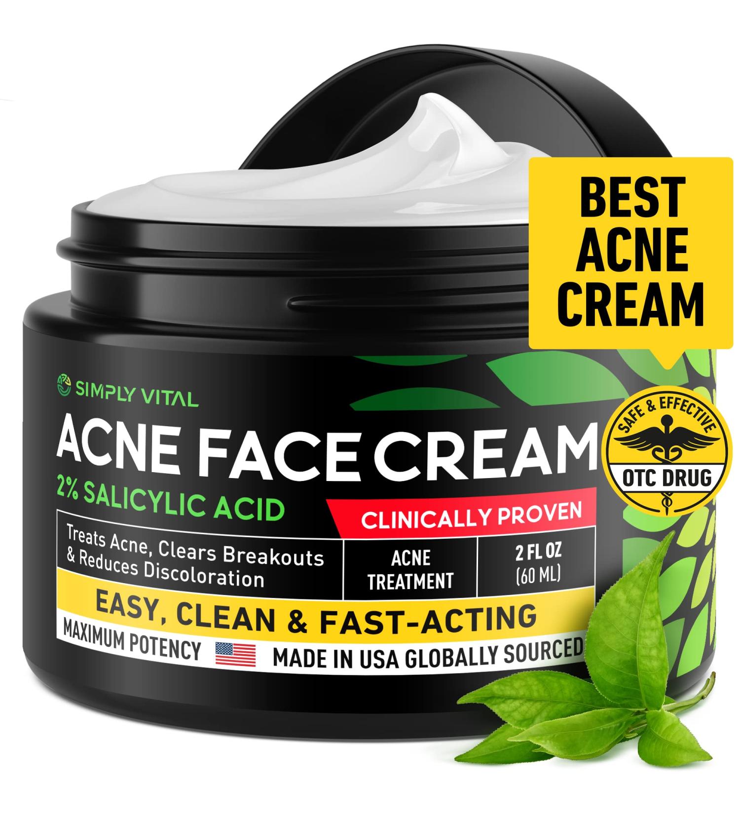 Acne Medication Face Cream - Fast Acting USA-Made Treatment for Stubborn Pimples, Blackheads, Whiteheads - Soothing Moisturizer for Acne Relief & Scar Prevention - 2oz - Buy Online on SooperMarket.com