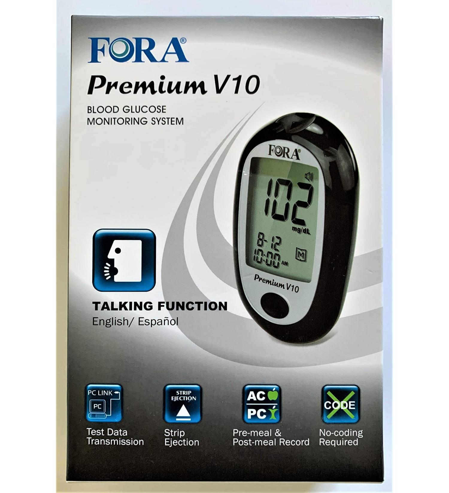 Fora Premium V10 Talking Blood Glucose Meter - English & Espa ol - Buy Online on SooperMarket.com