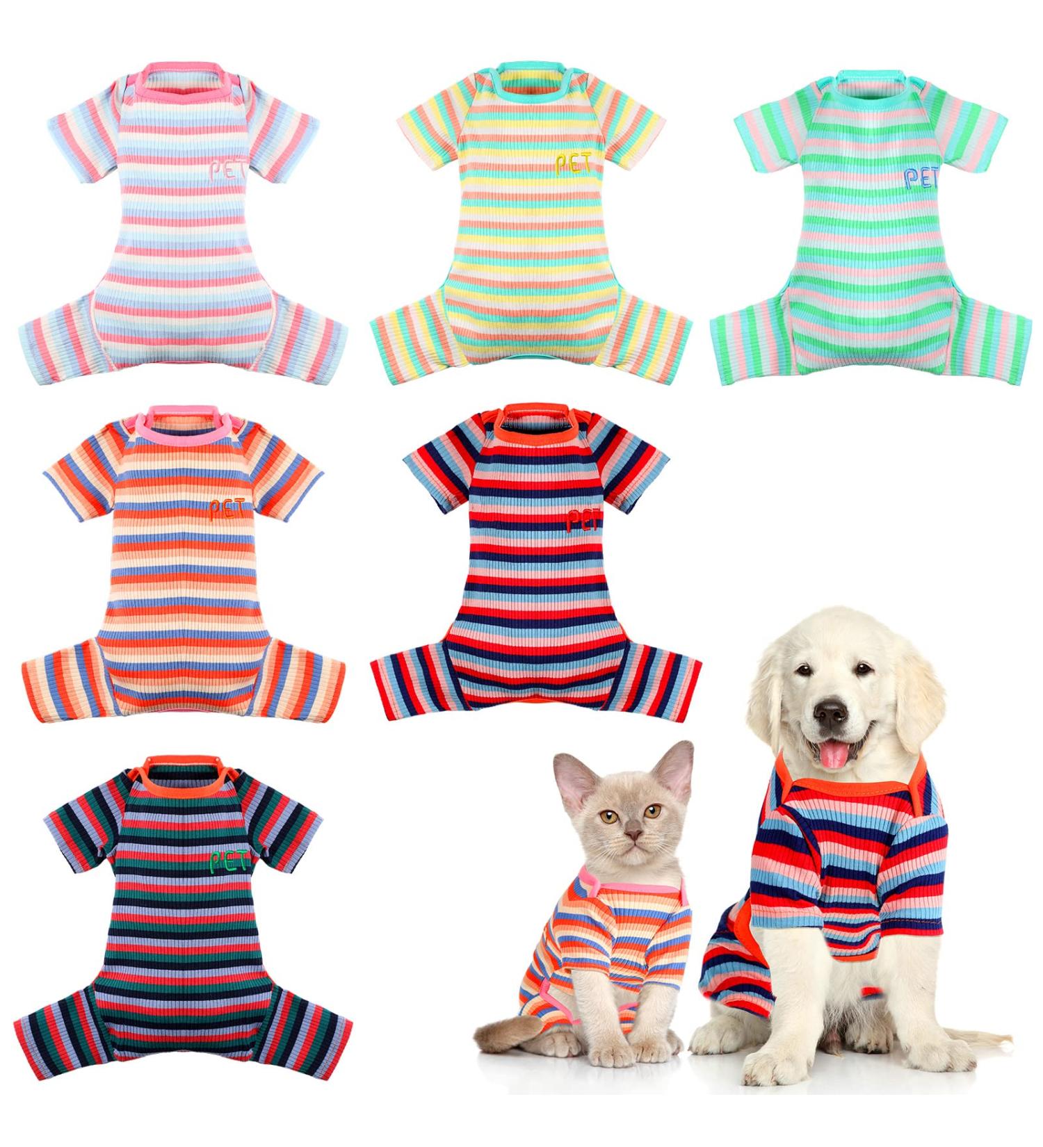 6-Piece Classic Striped Dog Pajama Set | Stretchable & Colorful | Soft Cotton Knitted Jumpsuit for Small Dogs & Cats | Warm & Lightweight Pet Clothes (Medium) - Buy Online on SooperMarket.com