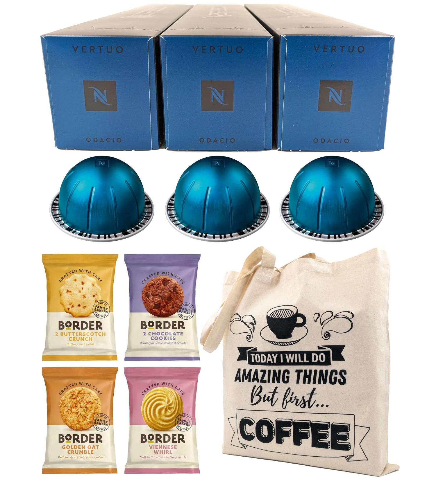 Nespresso Vertuo Odacio Coffee Capsules 3 Boxes (30 Pods) Bundled with Border Biscuits Selection & Giftable Tote Bag - Buy Online on SooperMarket.com