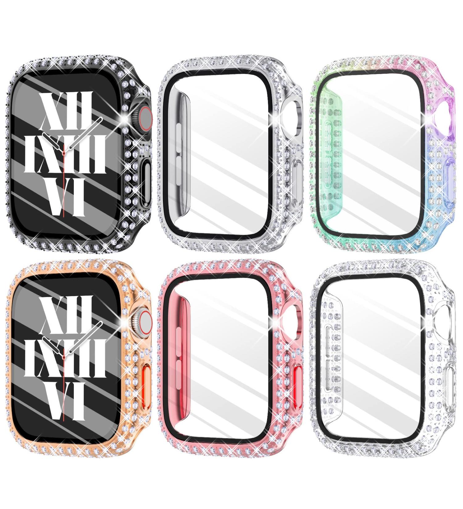 Fullife 6-Pack Crystal Diamond Bling Cases for Apple Watch 40mm | Protective Bumper with Tempered Glass Protector | Compatible with iWatch Series 6/5/4/SE | 6 Colors (Silver/RoseGold/Pink/Black/Iridescent/Clear) - Buy Online on SooperMarket.com
