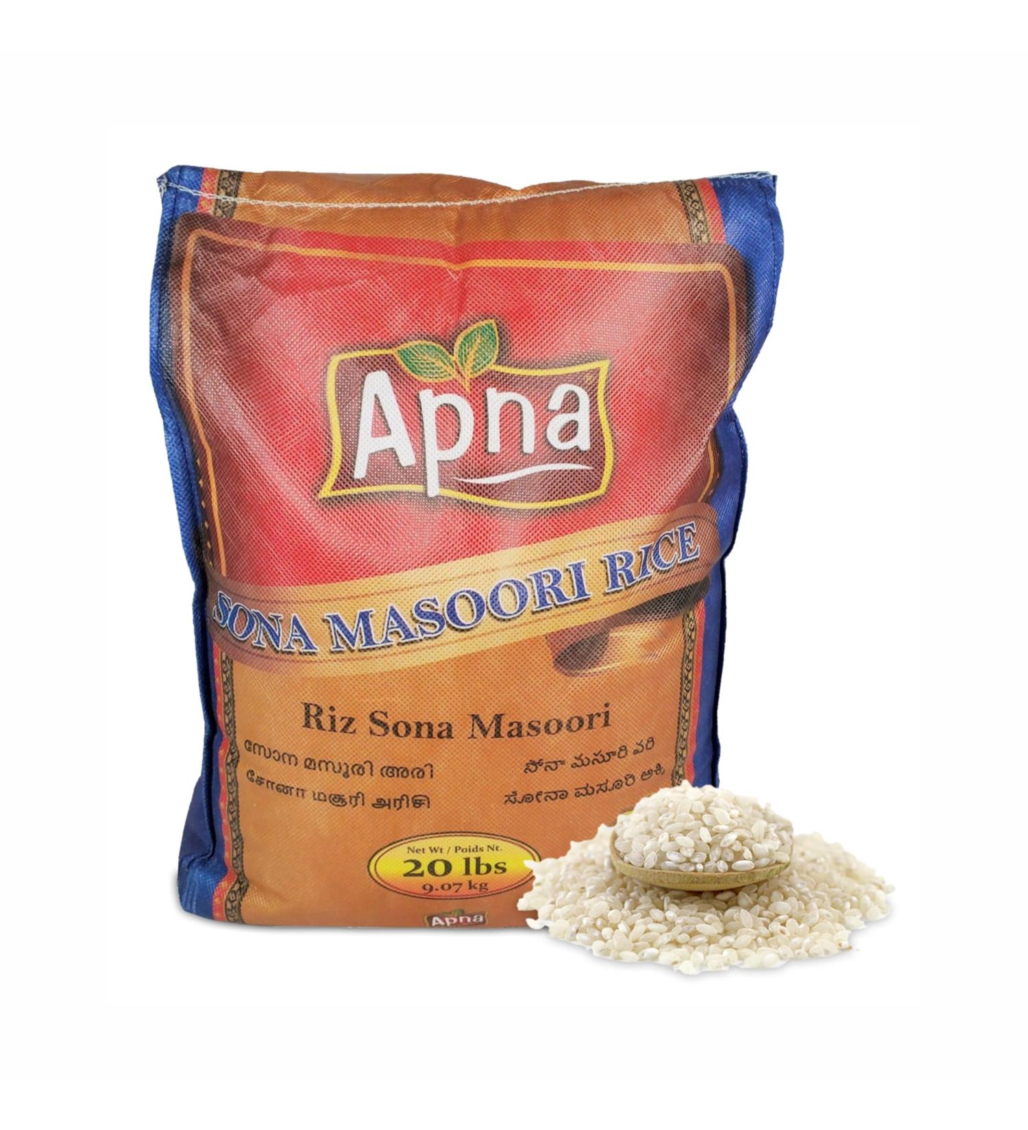 Apna Masoori Rice 9 kg (20 lb) Non-Sticky White Medium Grain Naturally Aromatic Masuri Rice Flavorful Premium Quality 100% Natural Non-GMO Vegan & Gluten Free