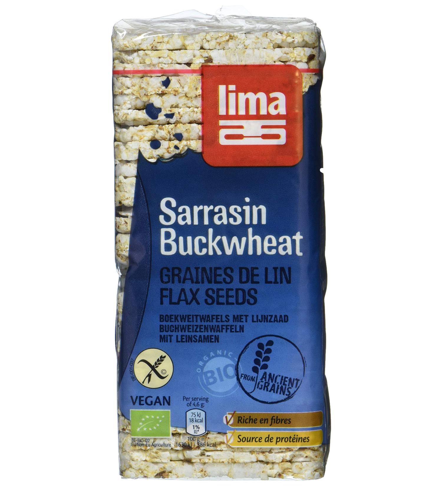 LIMA Buckwheat Waffles with Linseed - Pack of 12 (12 x 130g) - Gluten-Free Vegan Healthy Snacks - International Shipping Available - Buy Online on SooperMarket.com