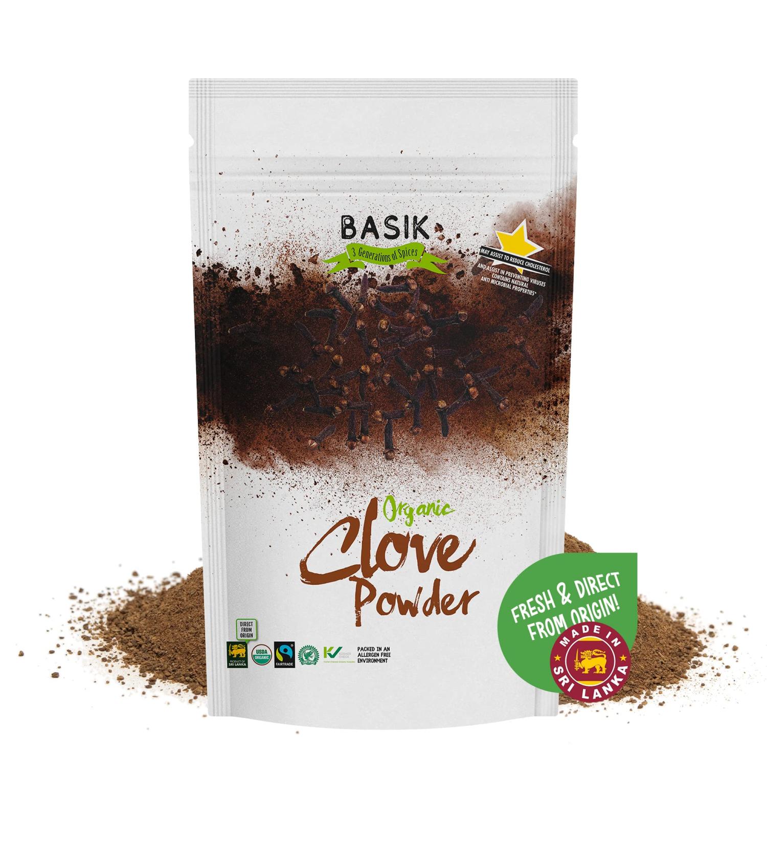Organic Gourmet Cloves Powder from Sri Lanka - Vegan, Gluten-Free, Non-GMO | Fairtrade, Rainforest Alliance, Kosher | 500g (17.5oz) - BASIK - Buy Online on SooperMarket.com