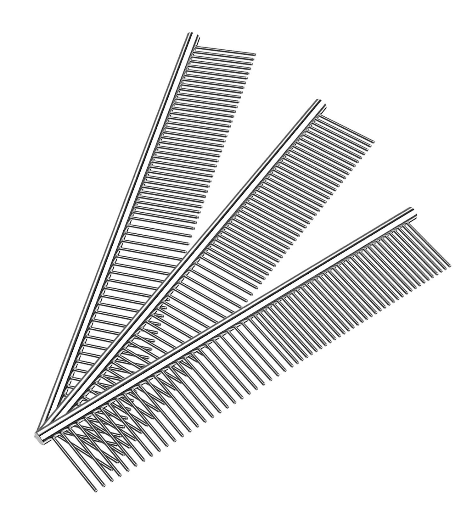 3 Pack Pet Combs Stainless Steel - Wide Tooth & Dense Tooth Comb for Cats and Dogs - Flea Comb Included - Dog Grooming Essential - Silver - Buy Online on SooperMarket.com