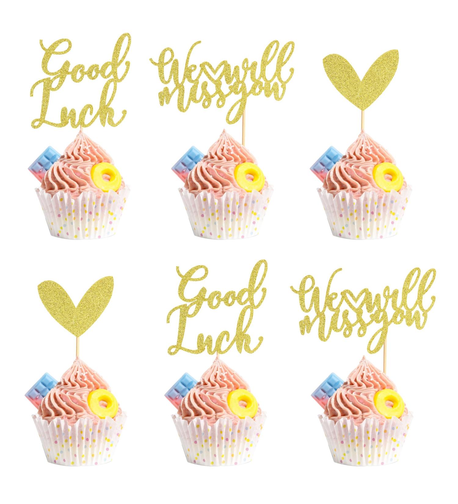 Arthsdite 24Pcs We Will Miss You Cupcake Toppers Glitter Red Love Heart Good Luck Cupcake Picks Retirement Theme Going Away Party Cake Decorations - Gold Glitter Gold Cupcake Toppers - Buy Online on SooperMarket.com