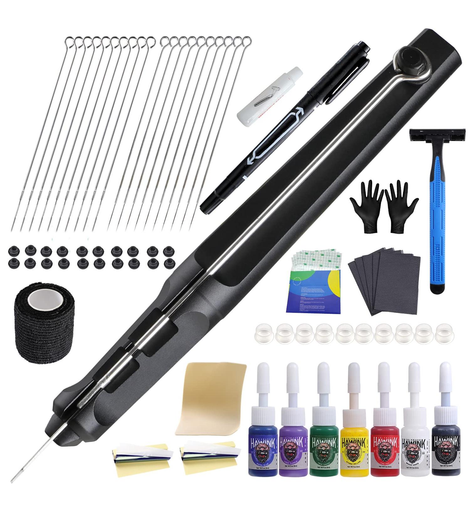 HAWINK Hand Tattoo Poke Stick Kit with 7 Ink and 20 Needles - DIY Tattoo Tool Set | GK-HW801TN01-1 - Buy Online on SooperMarket.com