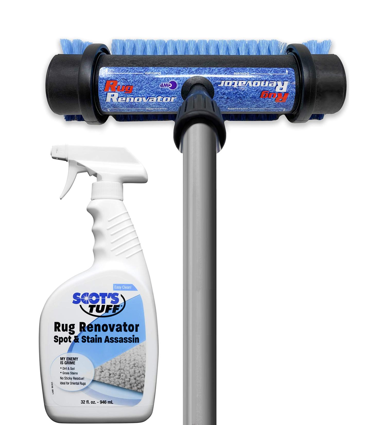 Cleanovation Rug Renovator: Carpet Scrubber & Brush with 32 oz Foaming Shampoo - Remove Pet Stains, Dirt Spots, & Wine Spills - Buy Online on SooperMarket.com