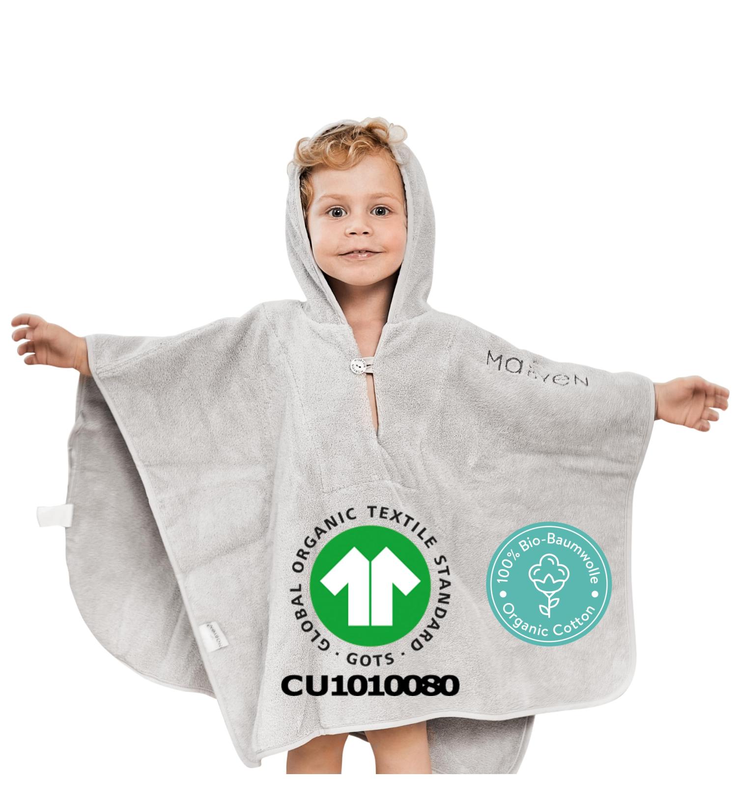 Mabyen Baby Hooded Bathrobe - 100% Organic Cotton Baby Poncho in Light Grey | Eco-Friendly One Size International Shipping - Buy Online on SooperMarket.com