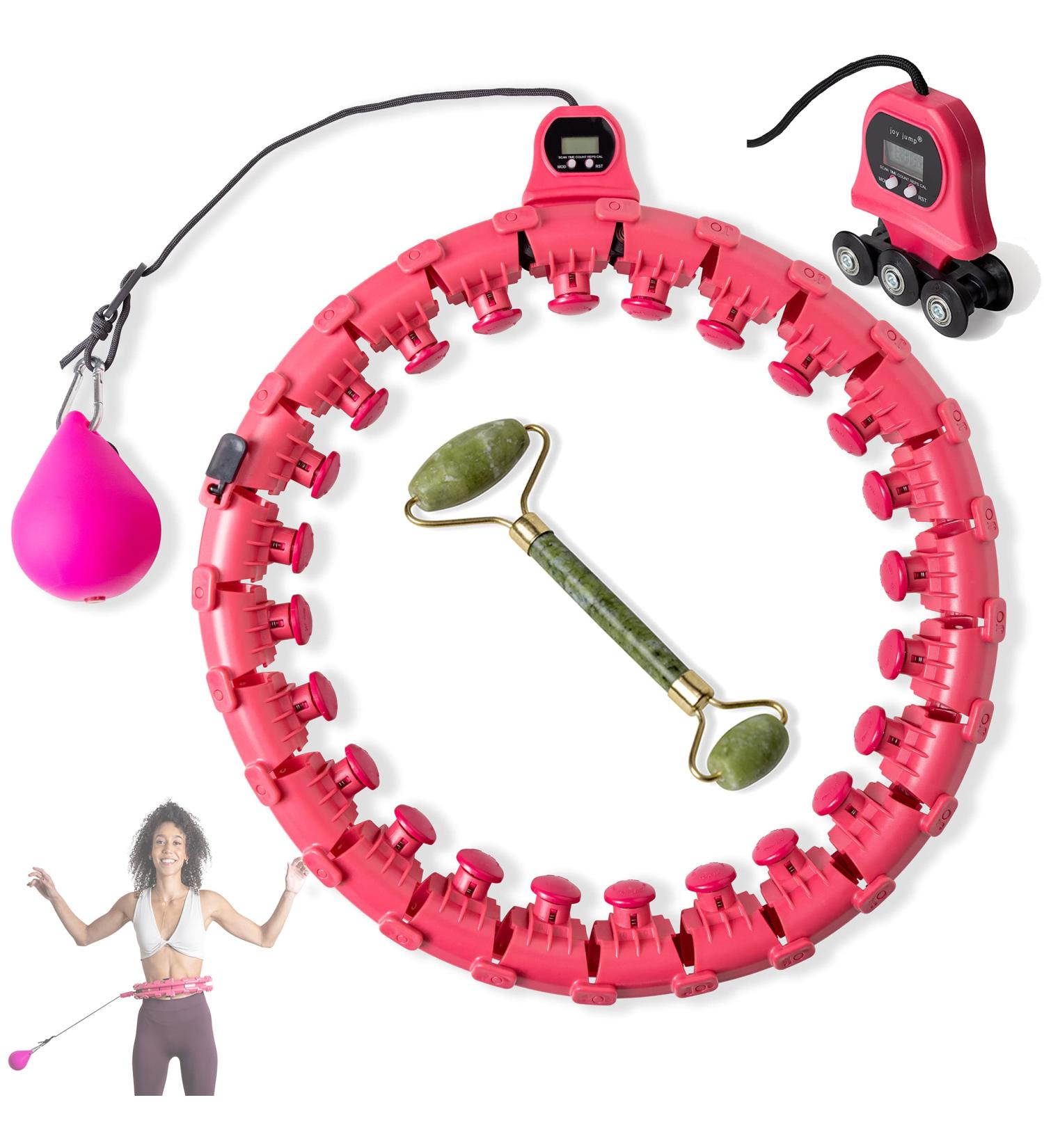 Weighted Smart Hula Hoop for Adults - 24 Detachable Knots, Adjustable Weight, Auto-Spinning Ball - Pink - Buy Online on SooperMarket.com