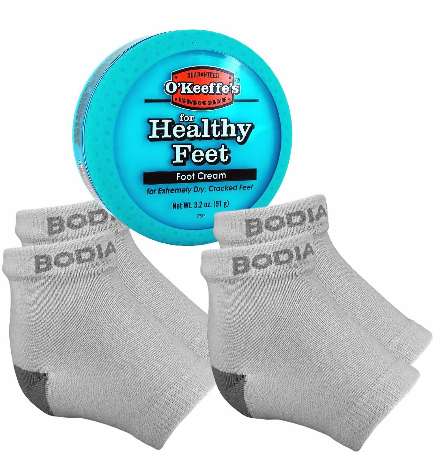 Cracked Heels Repair Bundle: 2 Pairs of Gray Moisturizing Silicone Gel Heel Socks with OKeeffes Healthy Feet Cream - Home Foot Skin Care - Buy Online on SooperMarket.com