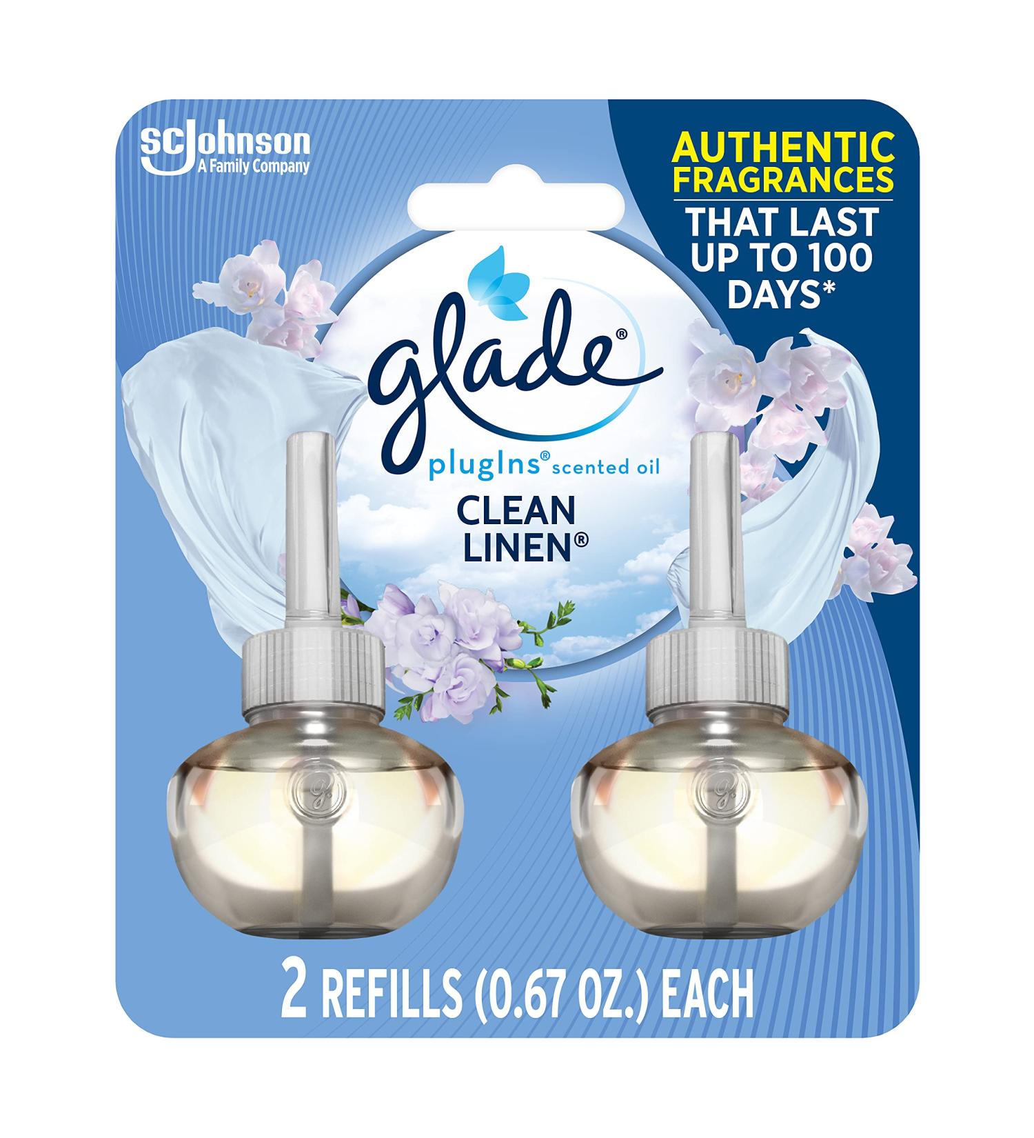 Glade PlugIns Clean Linen Scented Essential Oils Refills for Home & Bathroom - 1.34 Fl Oz (2 Count) - Buy Online on SooperMarket.com