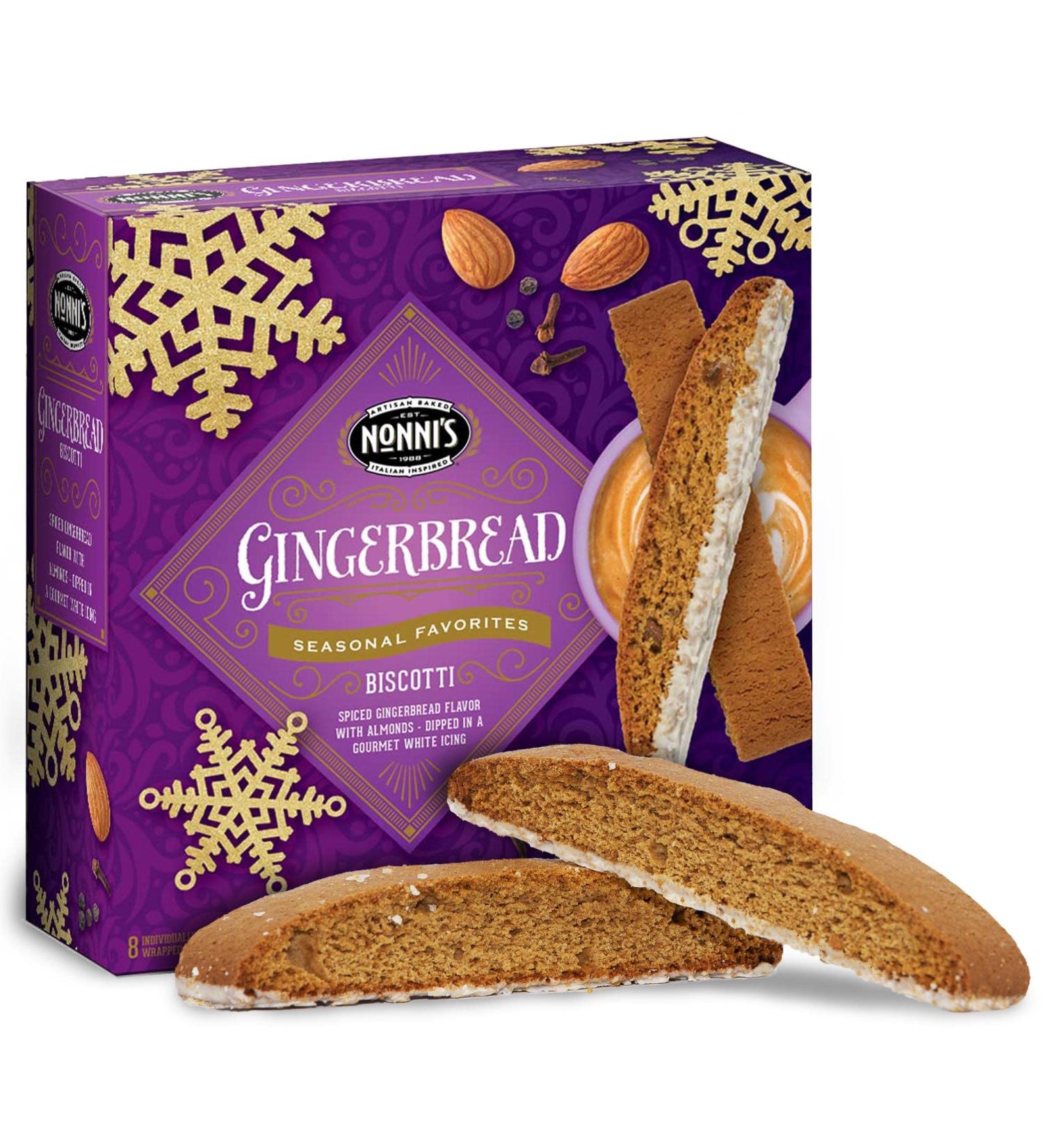 Nonni's Gingerbread Biscotti Holiday Cookies - Gingerbread Cookies - Gingerbread Christmas Cookies w/ Almonds & White Icing - Biscotti Individually Wrapped Cookies - Italian Cookies - 6.88 oz