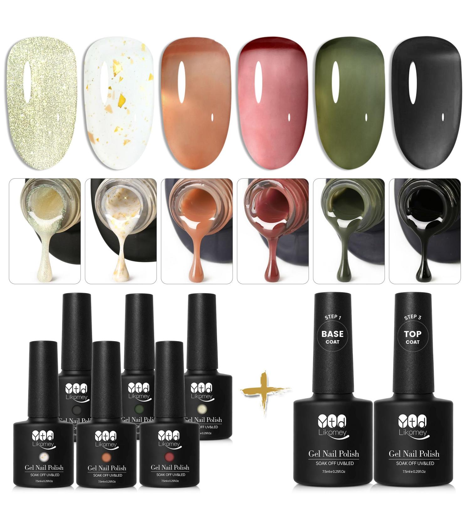 YTD LIKOMEY UV Nail Polish Shellac Set - 6 Translucent Colors Base & Top Coat 8 PCs 7.5ml Gel Kit for Professional Manicures - Buy Online on SooperMarket.com