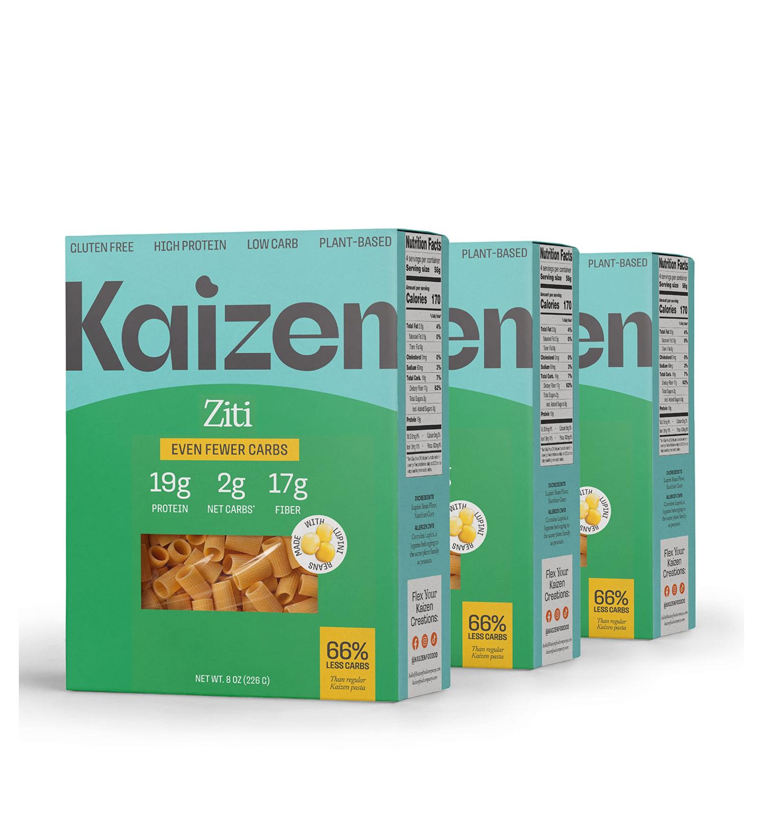 Kaizen Keto Ziti Pasta - 2g Net Carbs, 19g Protein - Gluten-Free, High Fiber Lupini Flour - 8oz (Pack of 3) - Buy Online on SooperMarket.com