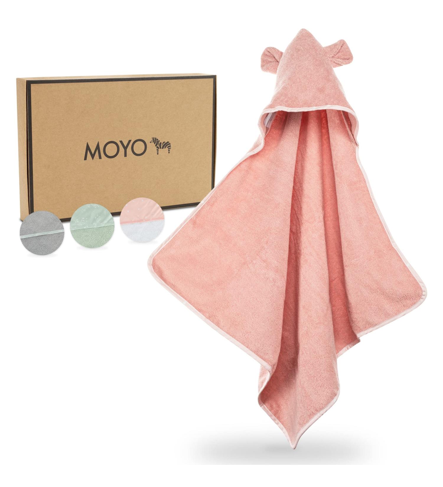 Moyo Hooded Towel with Ears in Ros | 75x75cm Baby Bathing Poncho | 100% Frote Cotton Washable Hooded Towel for Toddlers & Babies - Buy Online on SooperMarket.com