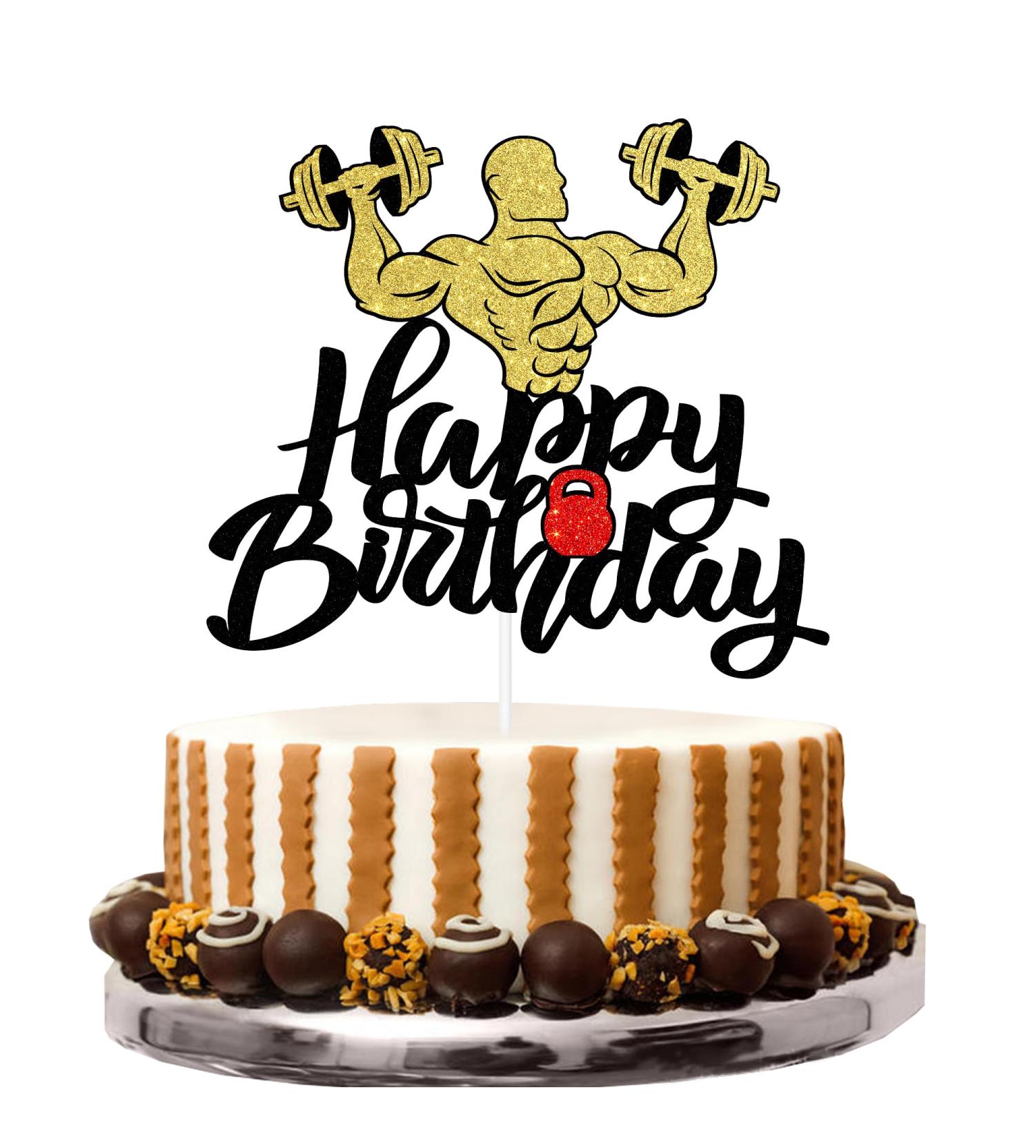 Fitness training men birthday cake decoration weightlifting men strong cake decoration - Buy Online on SooperMarket.com