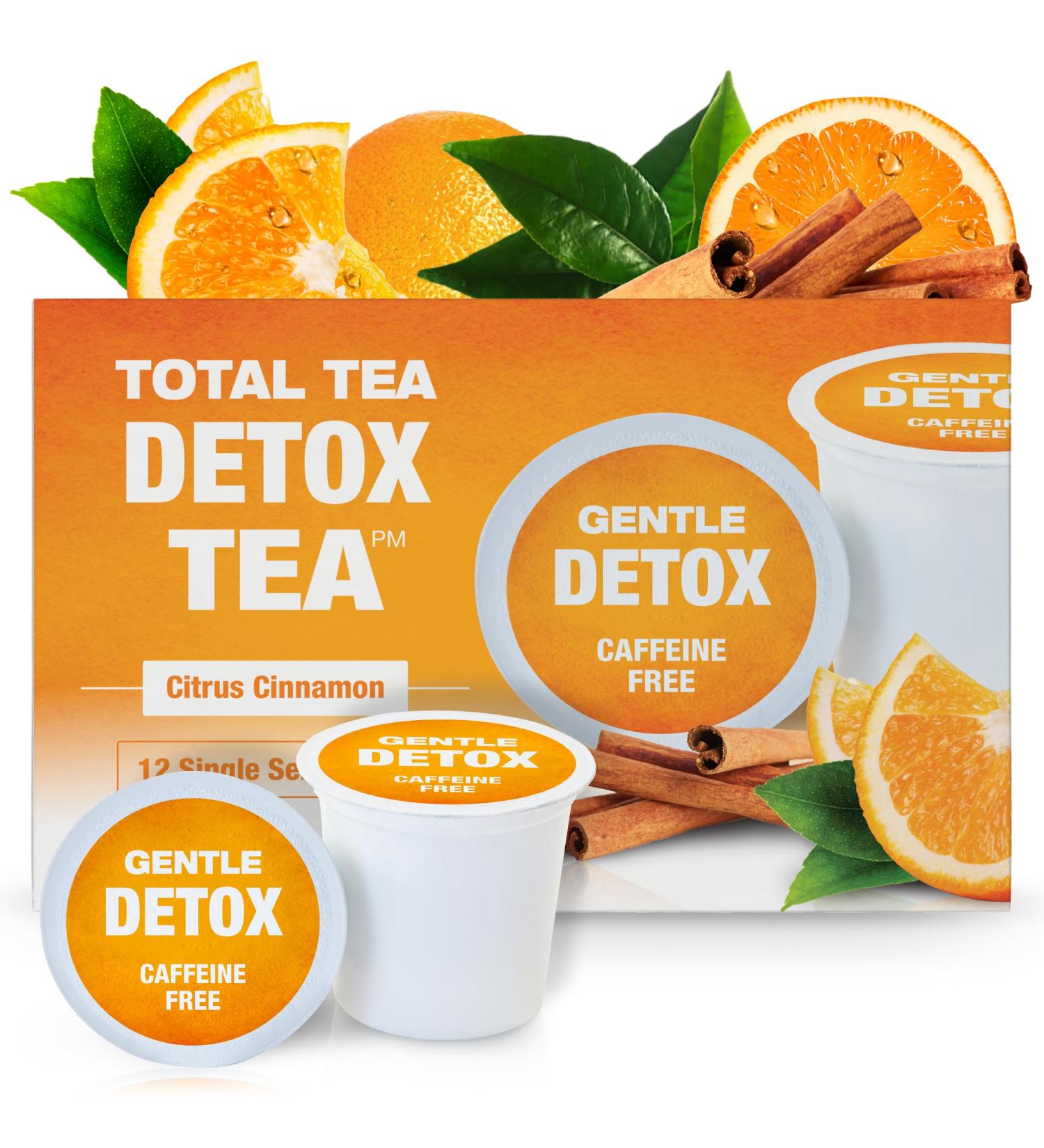 Total Tea Detox K Cup - Caffeine Free Slimming Tea with Senna, Ginger Root, and Hibiscus for Colon Cleanse and Weight Loss - Natural Citrus Cinnamon Herbal Tea - 12 Pods - Buy Online on SooperMarket.com