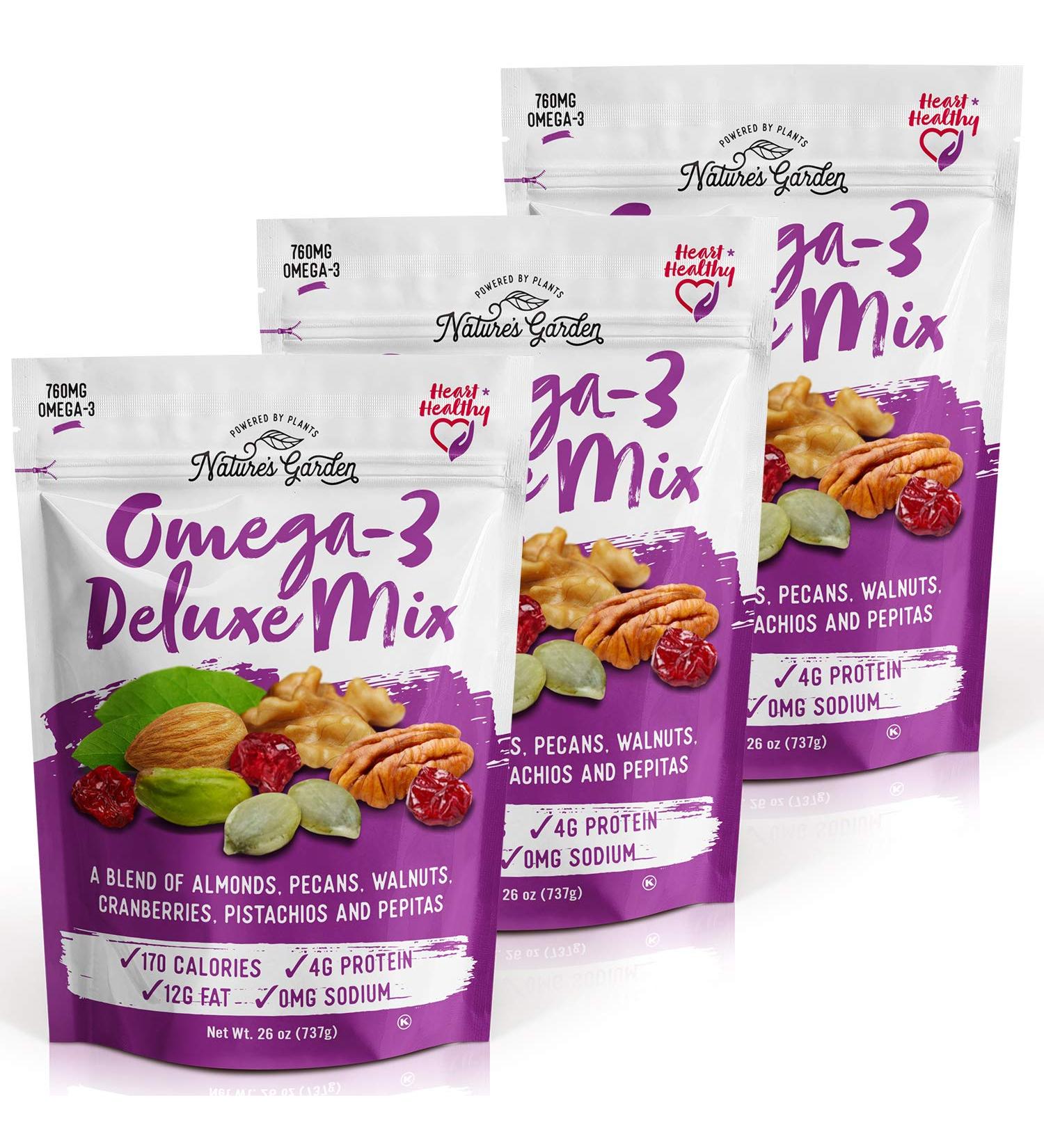 Nature's Garden Omega-3 Deluxe Mix - Heart Healthy Trail Mix - Gluten Free, Antioxidant Rich, Cholesterol Free - 26 oz (Pack of 3) - Buy Online on SooperMarket.com