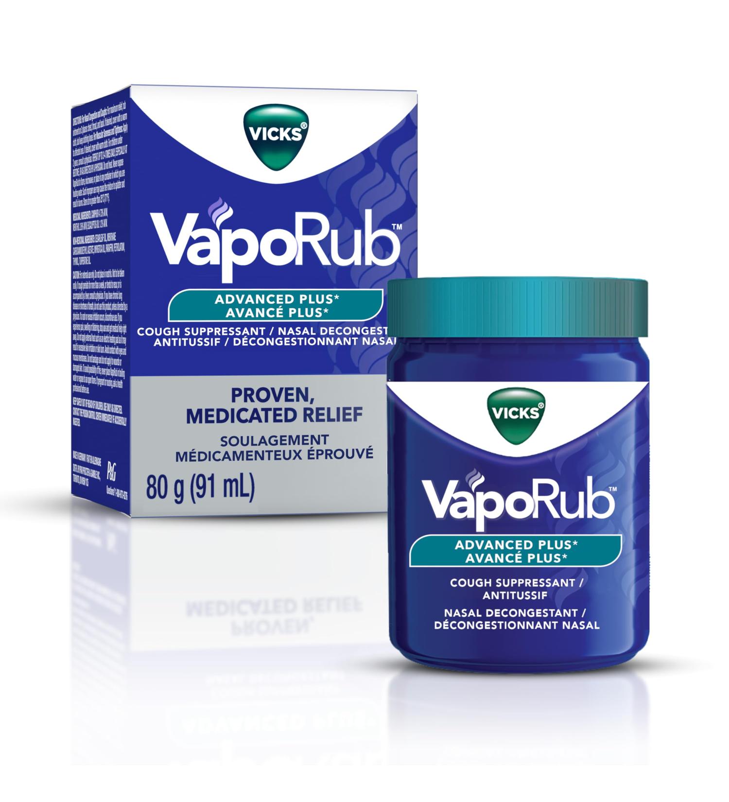 Vicks VapoRub Advanced Plus Nasal Decongestant Cough Suppressant Medicated Vicks Vapours Chest Rub Ointment 80 g/91 mL 80 ml (Pack of 1) Advanced Plus - Buy Online on SooperMarket.com