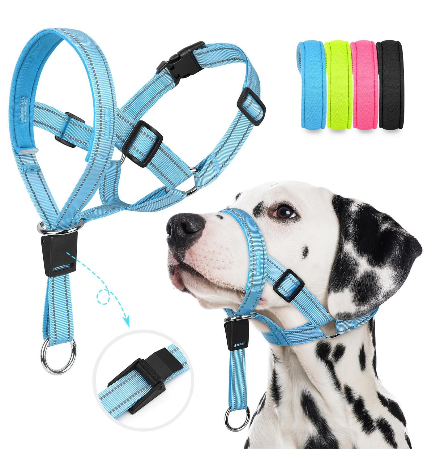 Weesiber Medium Blue Soft Dog Collar - Adjustable Padded Halter with Reflective Strips for Safe Training & Walking - No Pull Design - Buy Online on SooperMarket.com